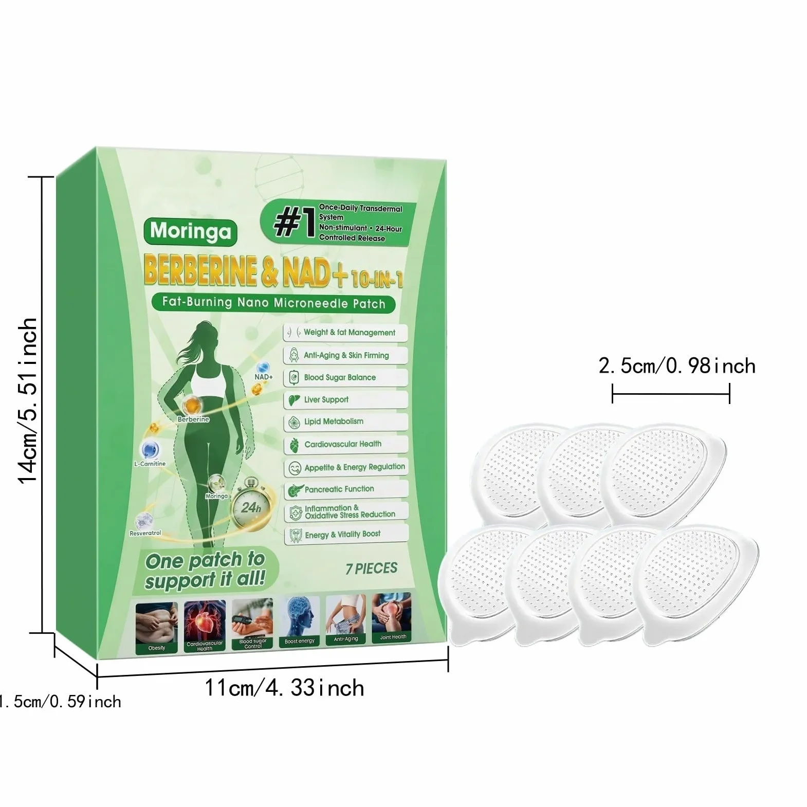 Moringa Berberine Plaster odchudzający 10 w 1, plaster odchudzający Nano Microneedle, przenośny, wygodny i odpowiedni do wszystkich rodzajów skóry, plastry odchudzające, idealne dla mężczyzn i kobiet