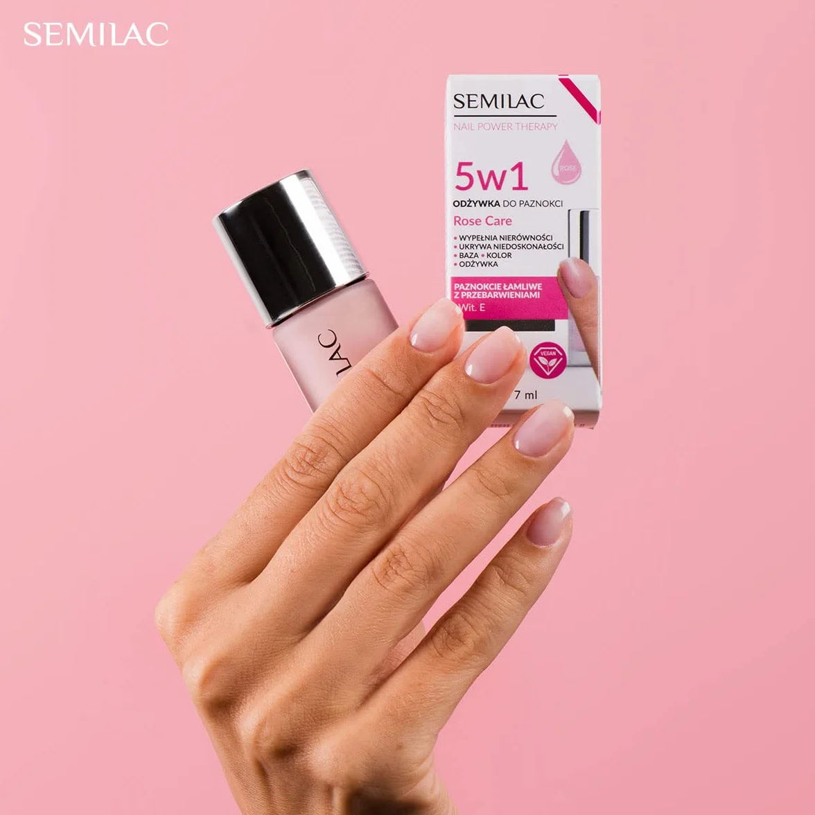 Semilac Odżywka Do Paznokci Łamliwych Z Przebarwieniami 5w1 Rose Care 7ml