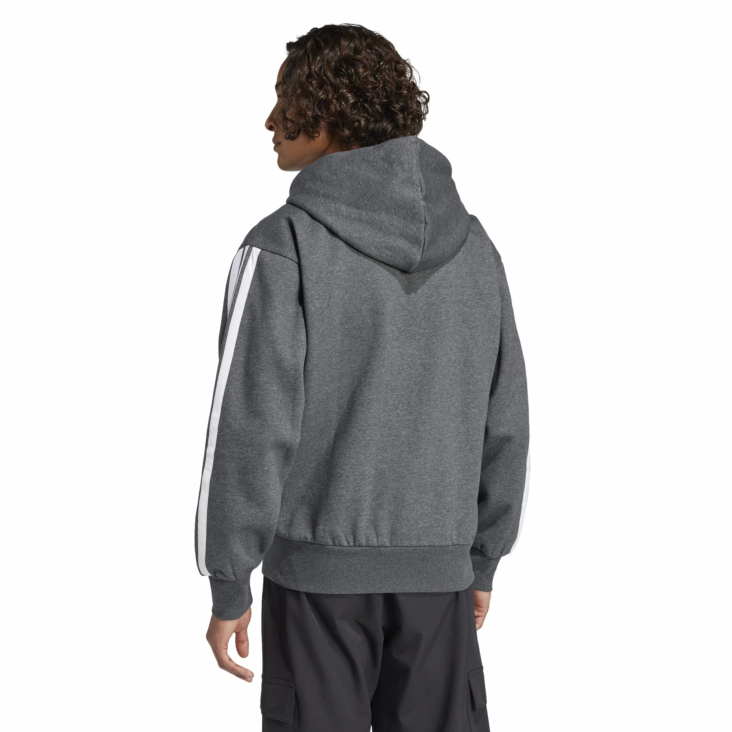 adidas Mezczyzni Essential Three Stripes Fleece Zipper Hoodie Sweatshirt, dark grey heather/black, XL