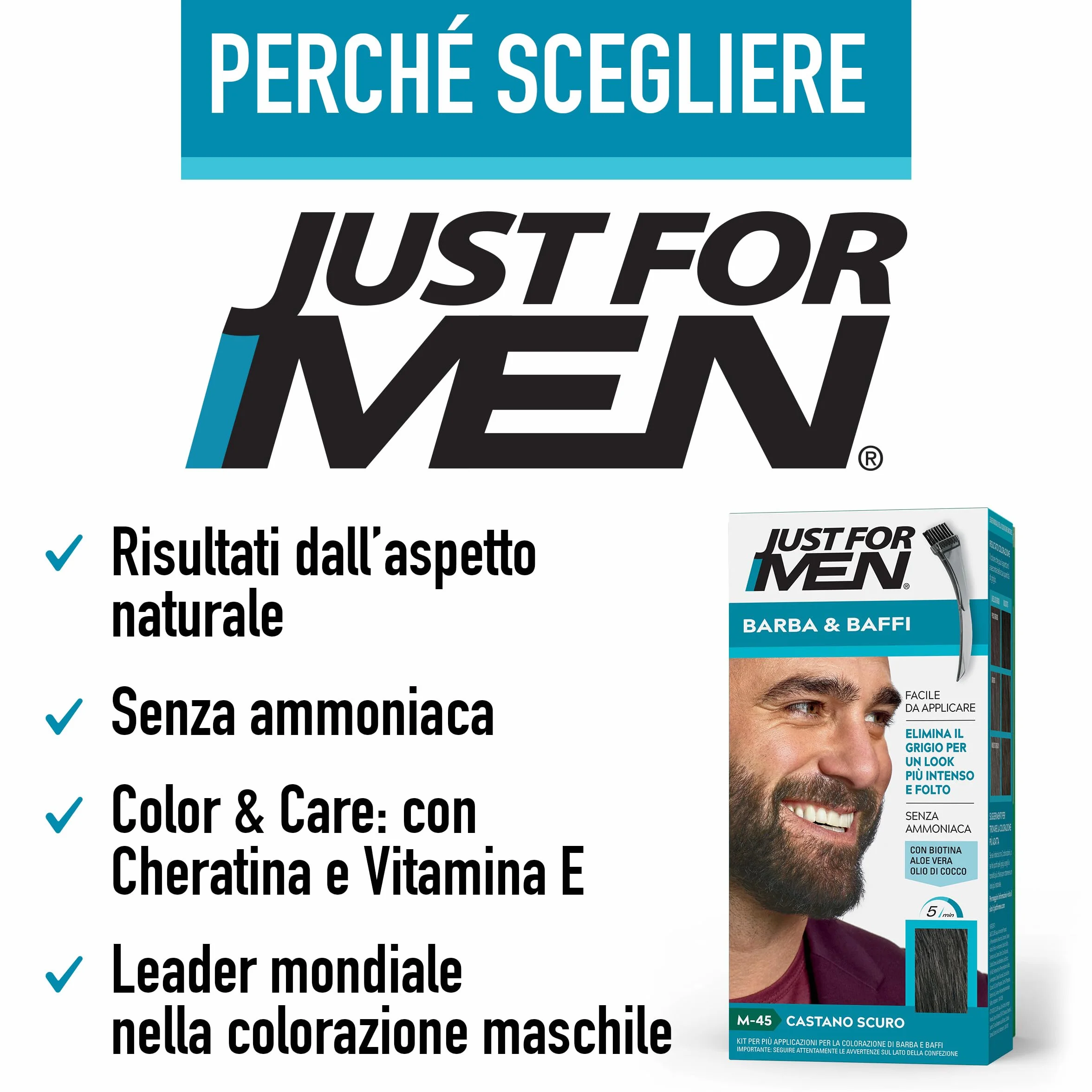 Just For Men Broda i wąsy, męski odcień brody, barwnik bez amoniaku, usuwa szare włosy, z grzebieniem aplikatora, średni brąz, M35