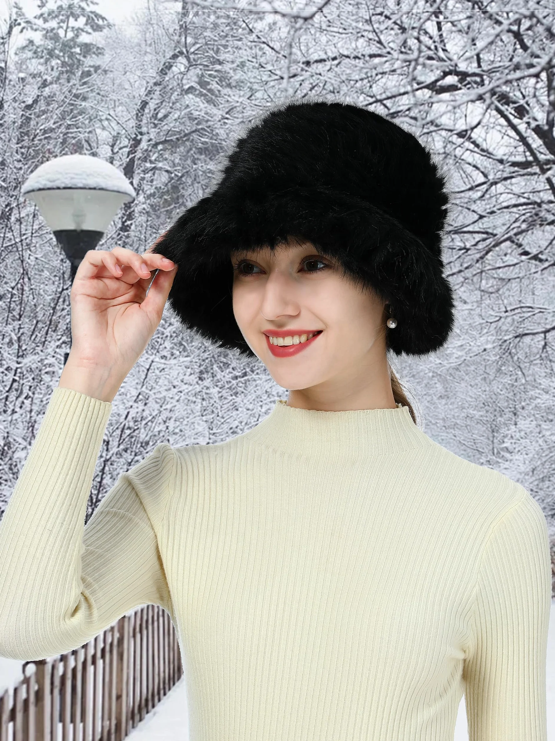 soul young Damska zimowa czapka ze sztucznego futra pluszowa czapka typu bucket cloche czapka zimowa futrzana ciepła czapka rybacka