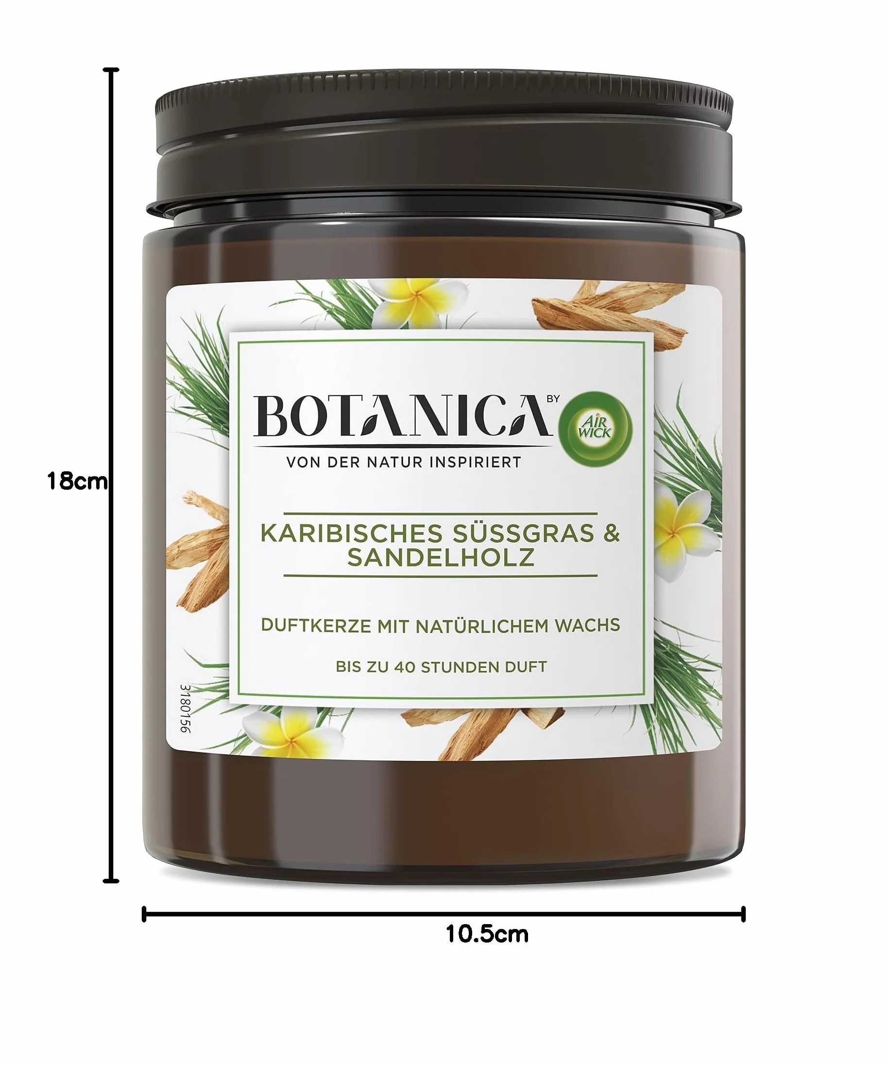 Botanica by Air Wick 6 x świeca zapachowa w słoiku – do 40 godzin na świecę – zapach: słodka trawa i drzewo sandałowe – zrównoważona produkcja z naturalnych składników – 6 x 205 g świeca w słoiku
