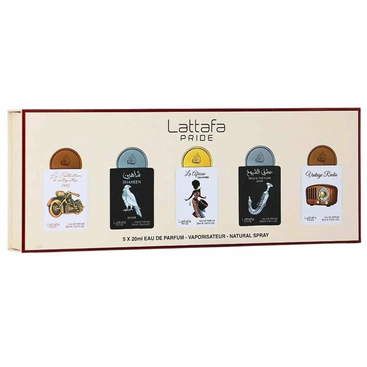 Lattafa Zestaw upominkowy Pride Perfumy z kolekcji nr 5 (5 x 20 ml) | Luksusowy zestaw upominkowy dla mężczyzn i kobiet | arabskie długotrwałe zapachy | Mini spray podróżny