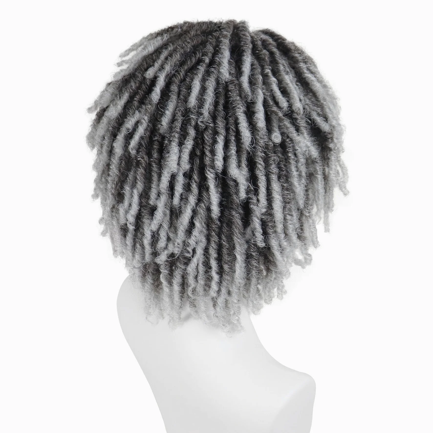 GNIMEGIL Krótka Peruka Dreadlock mężczyzna ombré-szara realistyczny Twist Rasta Cosplay kostium impreza