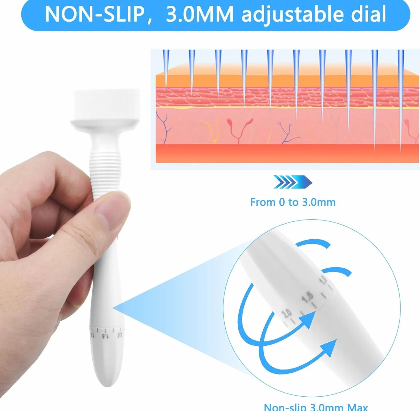 Derma Stamp Micro Needling Pen – regulowany mikroigłowanie Derma Pen z wałkiem i stemplem, wałek do mikroigłowania do pielęgnacji skóry, wałek do brody i brody dla mężczyzn