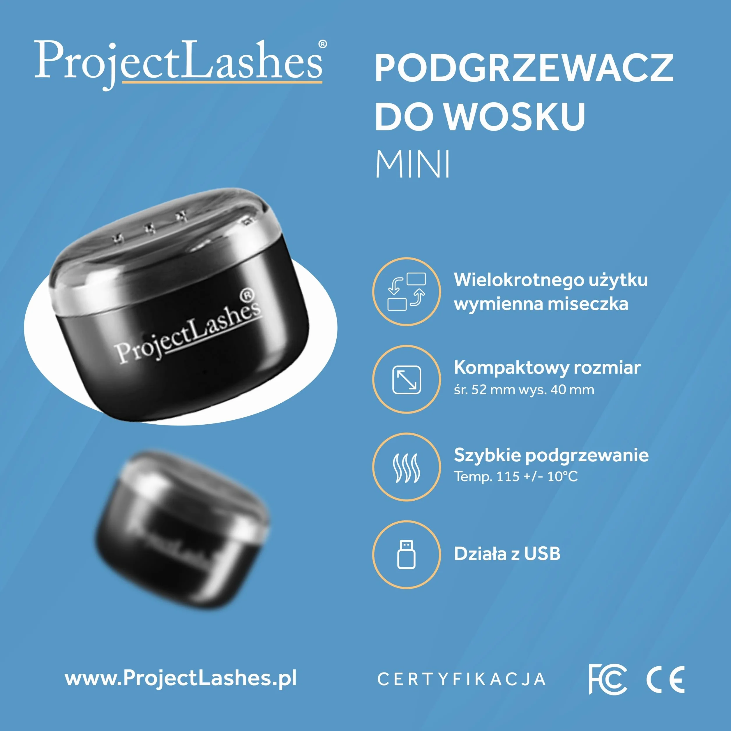 Podgrzewacz do wosku depilacji ProjectLashes Mini Wax Heater na USB