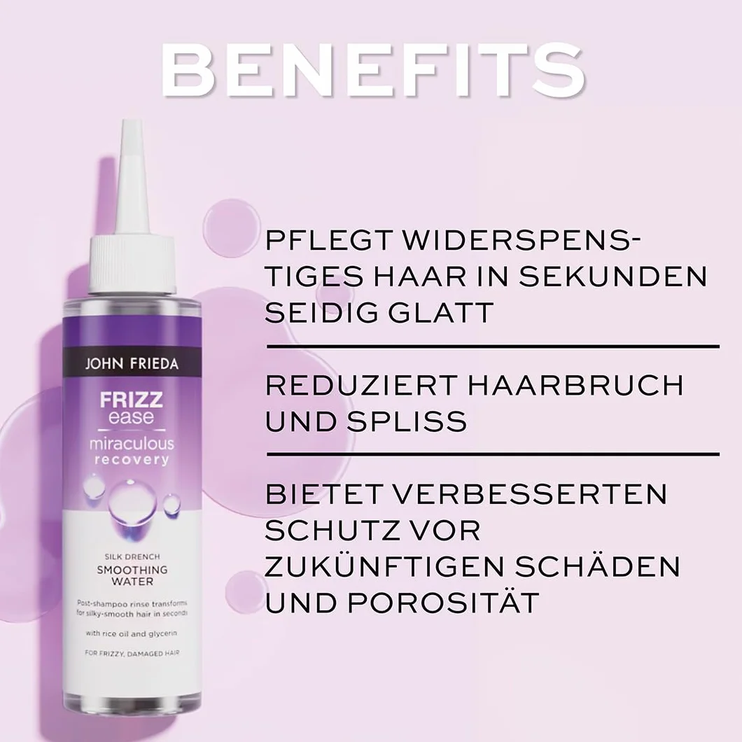 John Frieda Frizz Ease Wunder-reparation Silk Drench Smooting Water – zawartość: 200 ml – redukuje łamanie się włosów i rozdwajanie końcówek oraz zapewnia lepszą ochronę przed przyszłymi uszkodzeniami