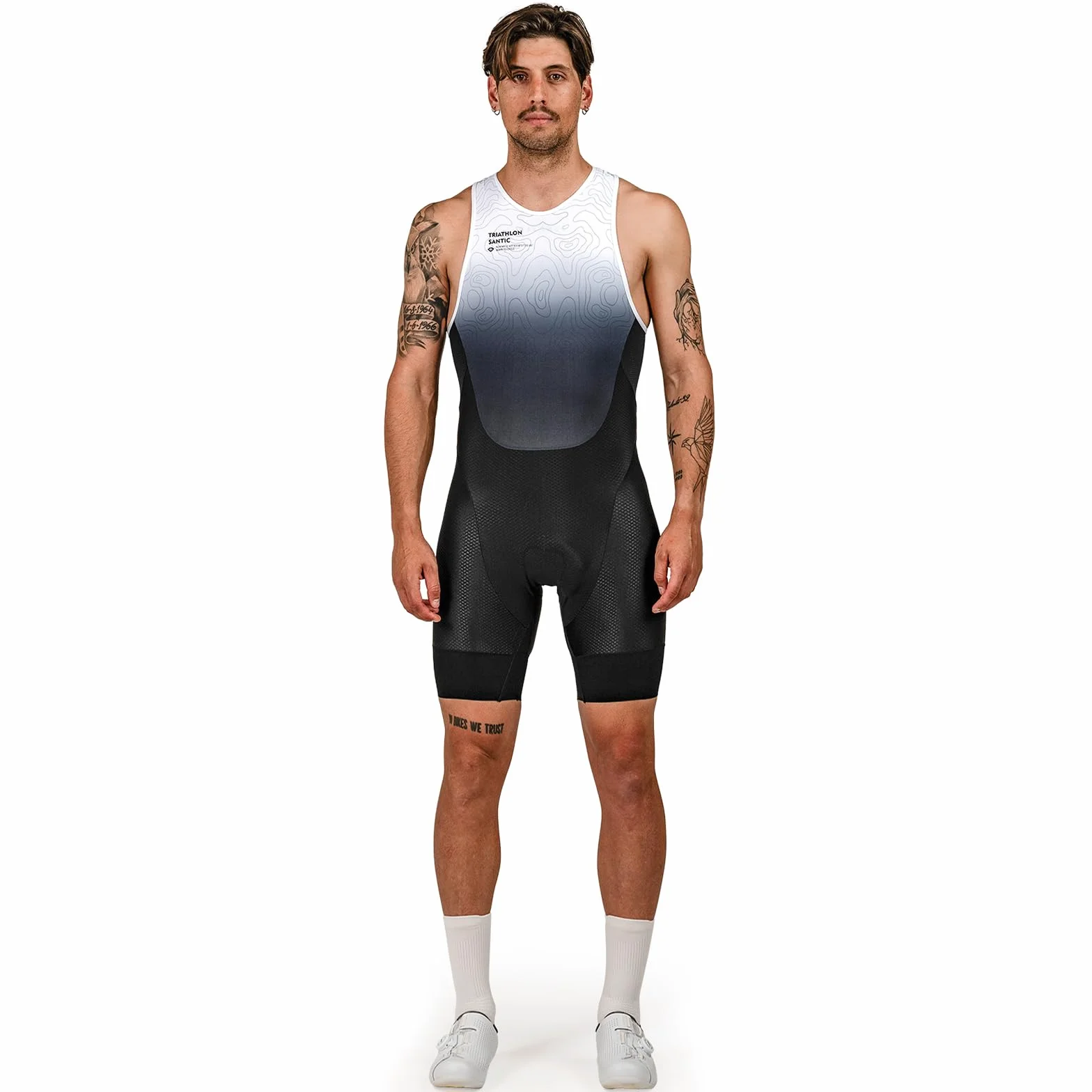 Santic Męski dres triatlonowy, jednoczęściowy, bez rękawów, triatlon, wyściełany, krótki rękaw, triatlon, krótki, wysoka elastyczność, szybkoschnący, wyszczuplający