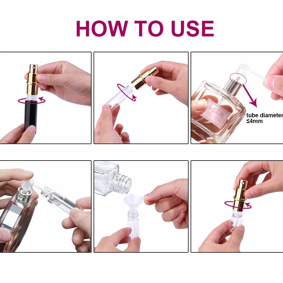 Atomizer do perfum, 3 szt., 10 ml, rozpylacze z aluminium, butelka z lejkiem i pipetą dla kobiet i mężczyzn, przenośna w podróży