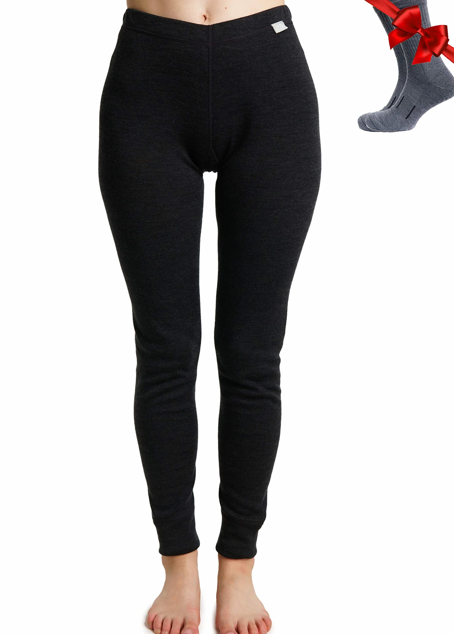Legginsy z wełny merynosowej - warstwa bazowa dla kobiet, 100% spodnie bielizny termicznej z wełny merynosowej dla kobiet, lekkie, średniej wagi, ciężkie + skarpety wełniane, S