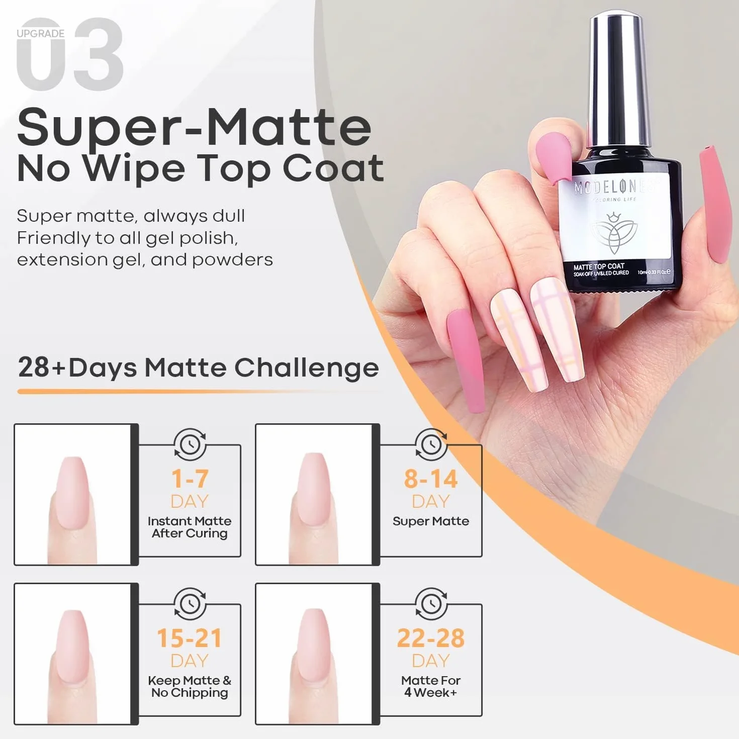 Modelones Base and Top Coat Gel UV lakier do paznokci zestaw 3 x 10 ml No Wipe Soak Off Base Coat i Top Coat z matowym do paznokci żelowych Nail Art Design Manicure