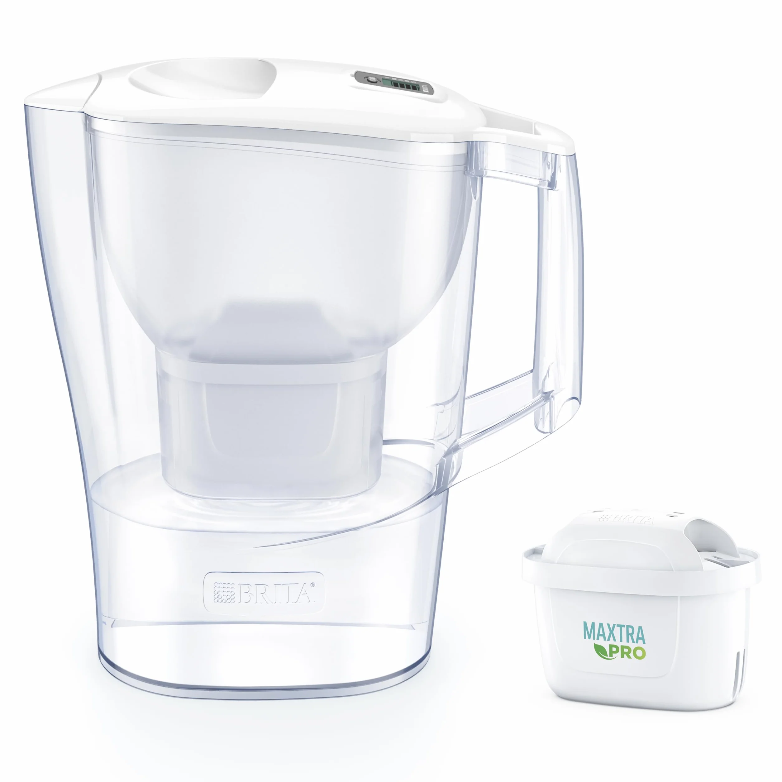 BRITA Dzbanek filtrujący Aluna biały (2.4L) zawiera 1 filtr MAXTRA PRO Pure Performance - wskaźnik elektroniczny, filtr redukuje chlor, kamień, zanieczyszczenia