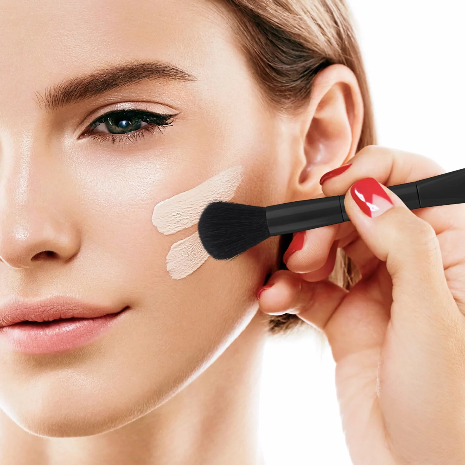 Pedzel konturowania Nosa, Pedzel Modelowania Nosa w Ksztalcie Litery U z Podwójna Koncówka Precyzyjny Puchaty Pedzel 2 w 1 do Rózu, Easy Contour, Beginners, Professional (Wszystkie Czarne)