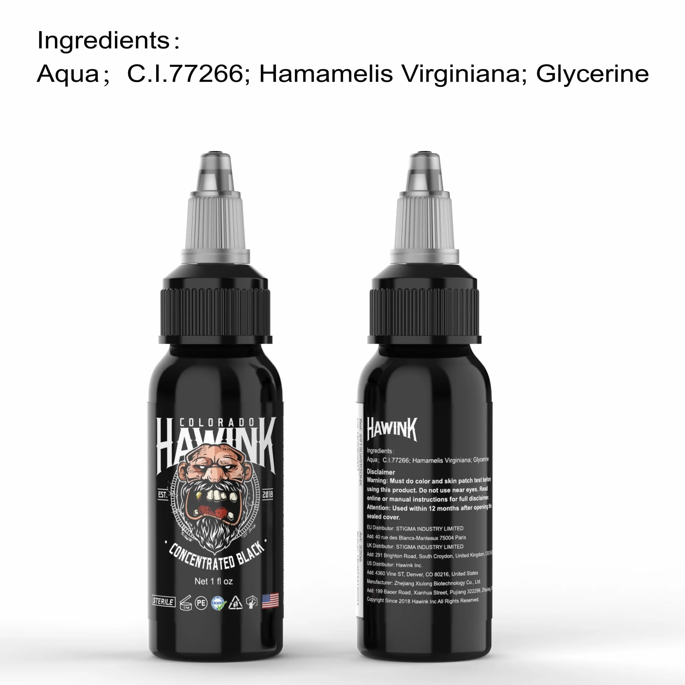 HAWINK Czarny tusz do tatuażu 30 ml profesjonalny skoncentrowany do podszewki i cieniowania