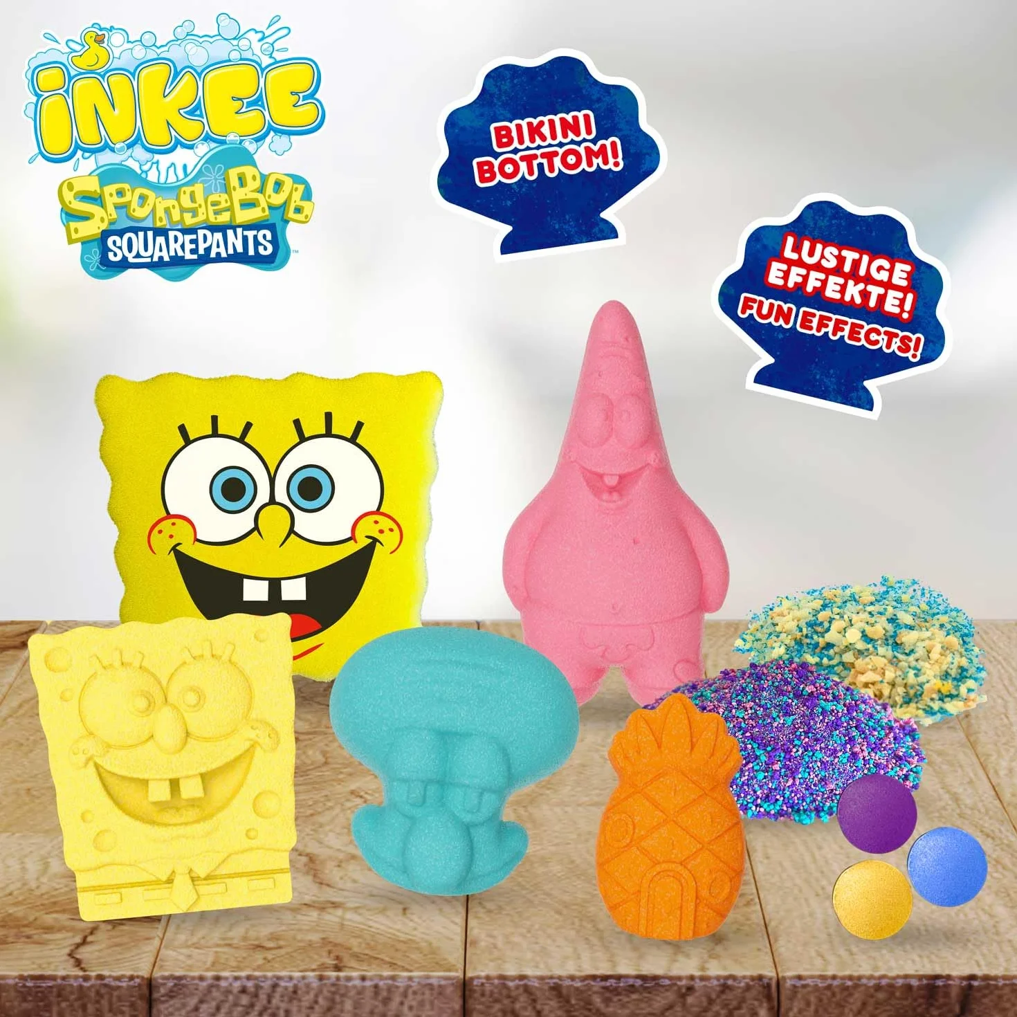 INKEE Zestaw Prezentowy SpongeBob Zestaw do Kąpieli 7 Dodatków, Kule i Sól do Kąpieli dla Dzieci z Olejem Awokado + Akcesoria – Zabawka od 3 Lat
