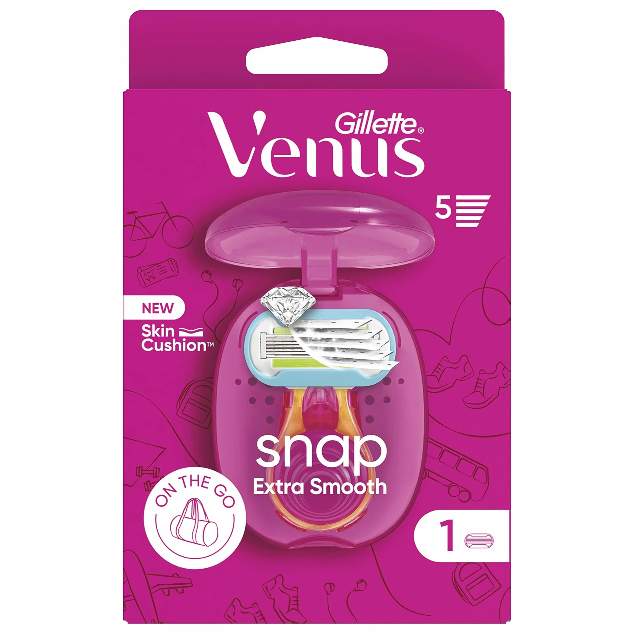 Gillette Venus Extra Smooth Snap Golarka, 1 mały uchwyt, 1 wkład ostrze, 5 ostrze, bardzo blisko golenia
