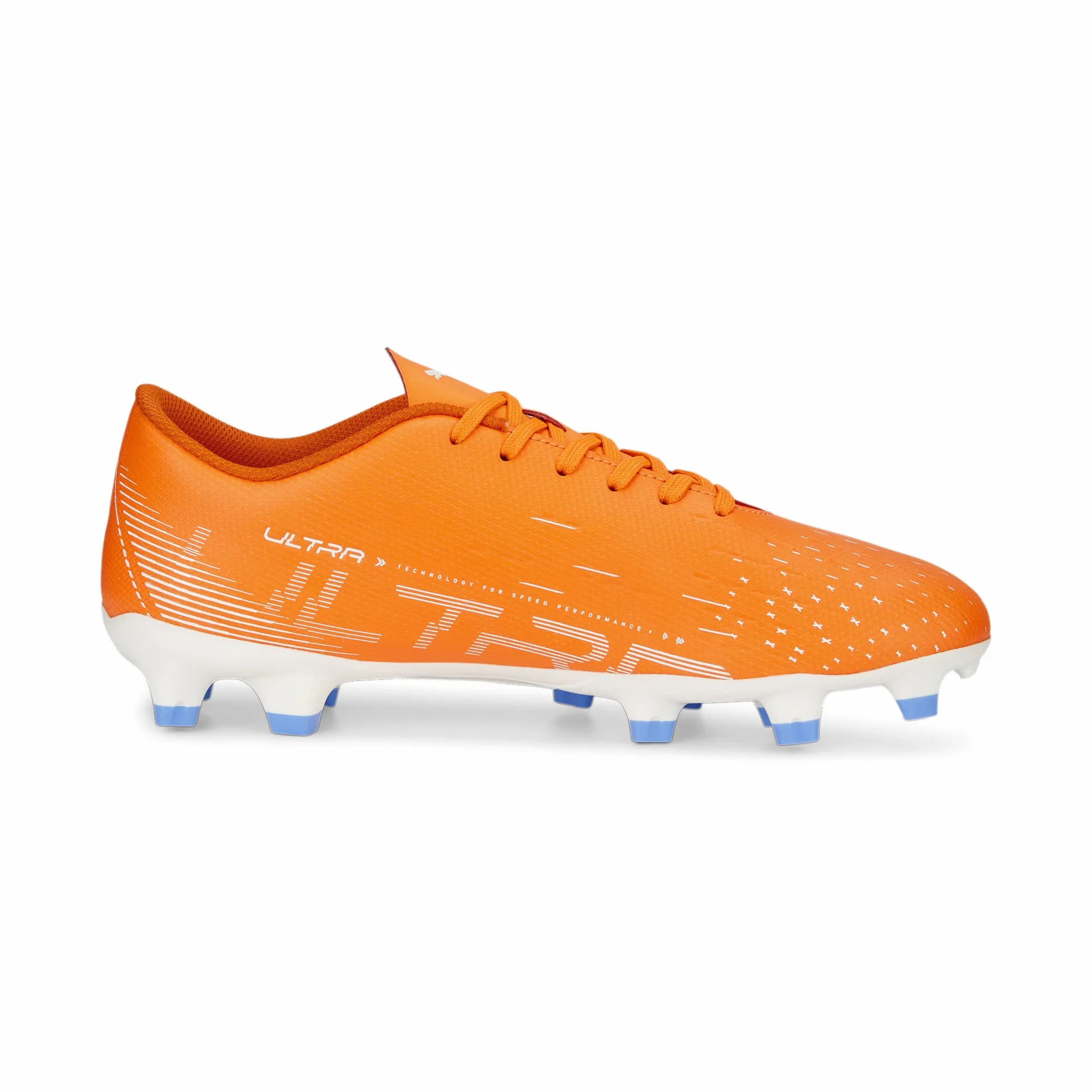 PUMA Damskie buty piłkarskie Ultra Play Fg/Ag WN's, Ultra pomarańczowy Puma biały niebieski błyszczący, 37.5 EU