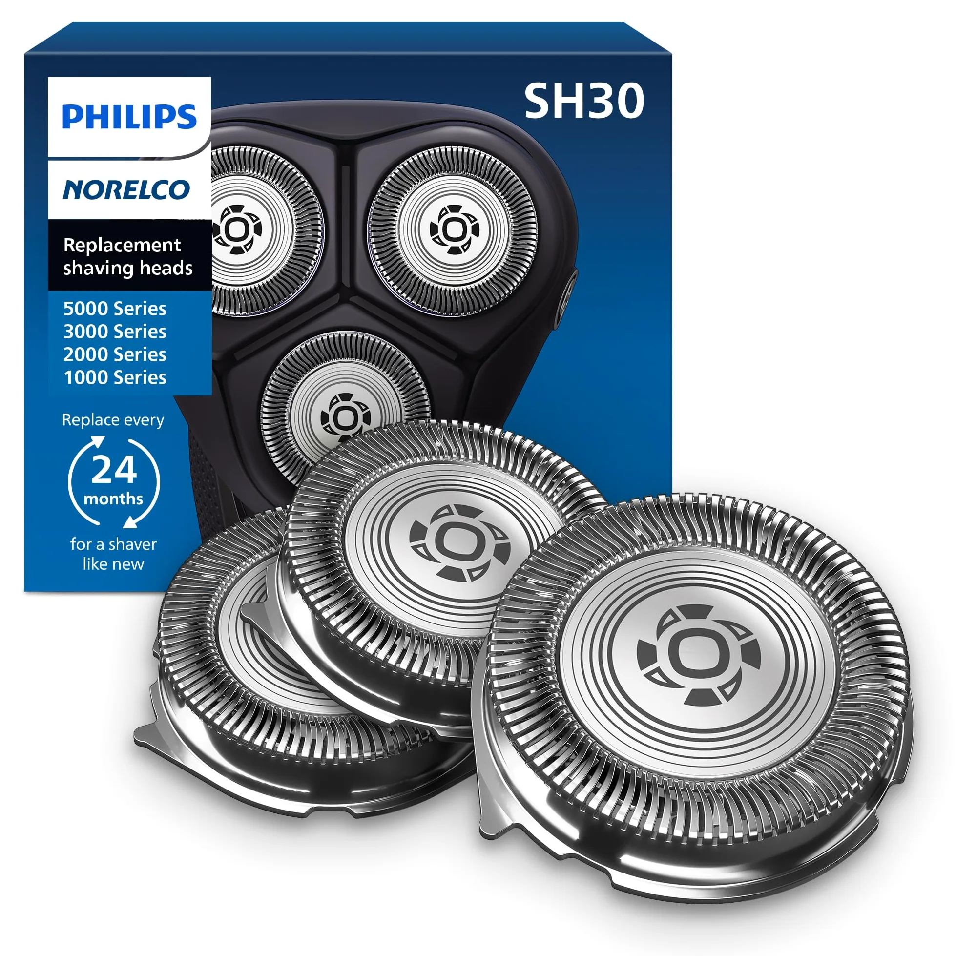 Philips Norelco oryginalne głowice golące SH30/52, kompatybilne z Norelco Shaver Series 1000, 2000, 3000 i 5000X, zaokrąglone