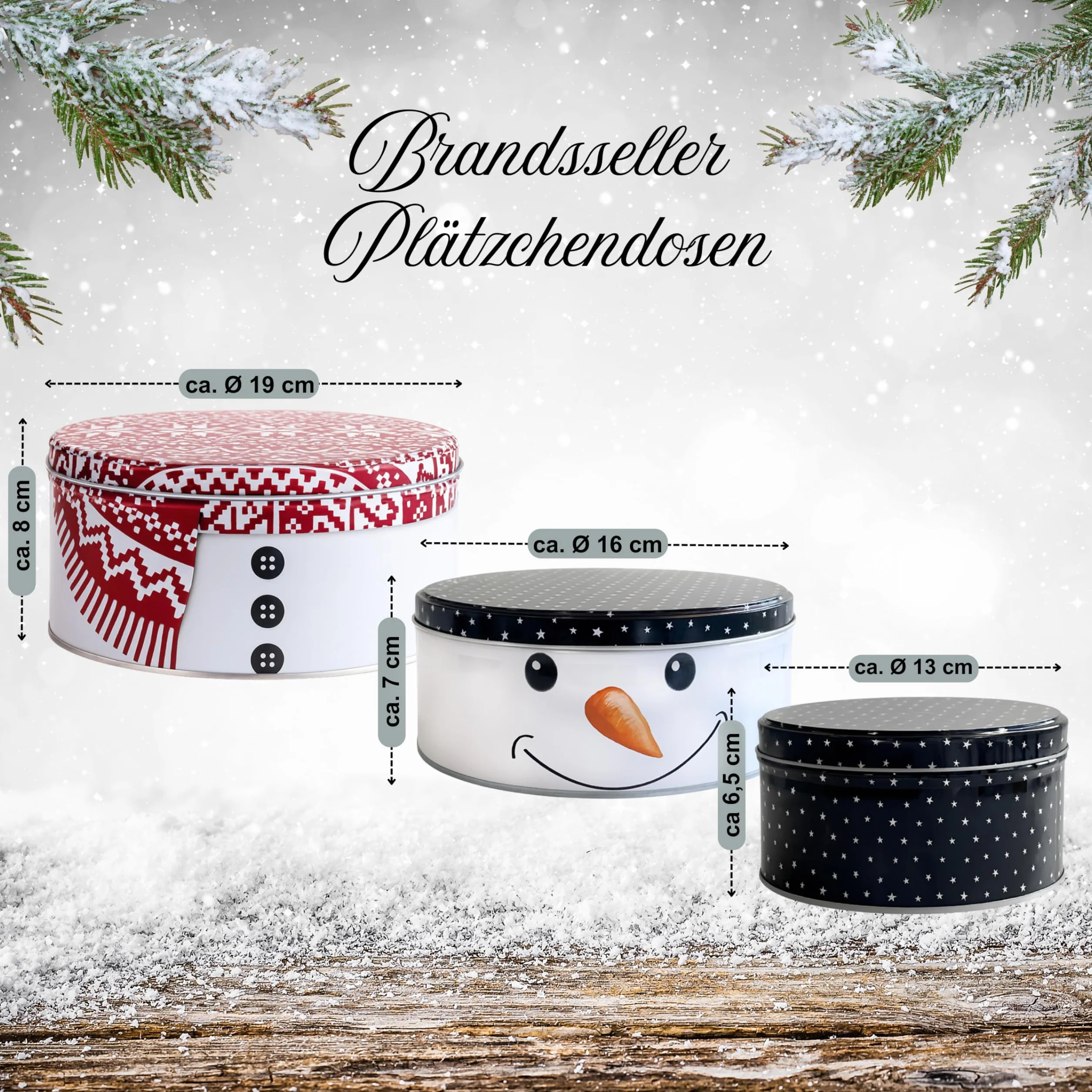 Brandsseller 3-częściowy zestaw puszek na ciastka w gwiazdki, puszka na ciastka, metalowa (3-częściowy zestaw, bałwan)