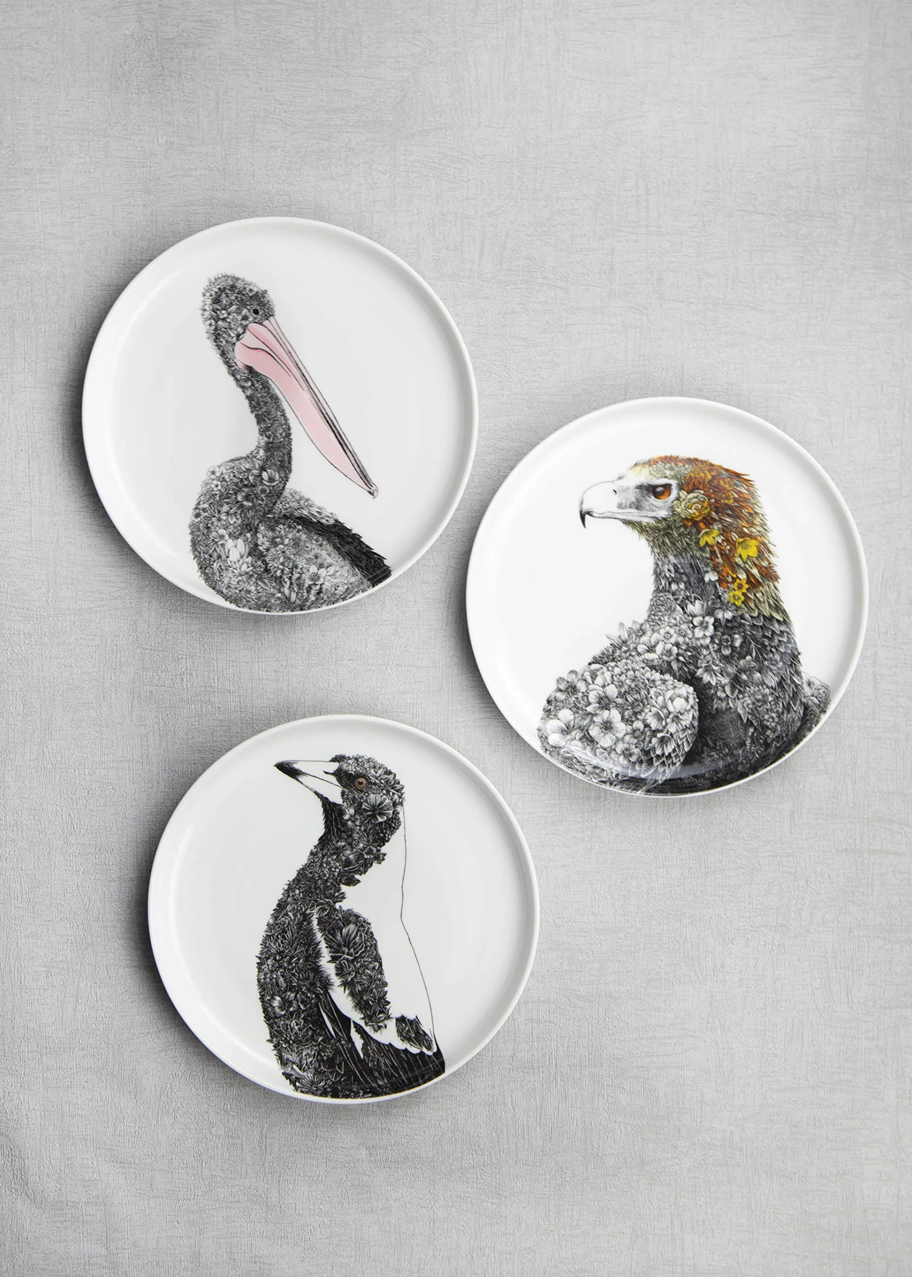 Maxwell & Williams Marini Ferlazzo Birds Dekoracyjna płyta boczna z australijskim wzorem sroki, pudełko na prezent, delikatna porcelana, biała, 20 cm