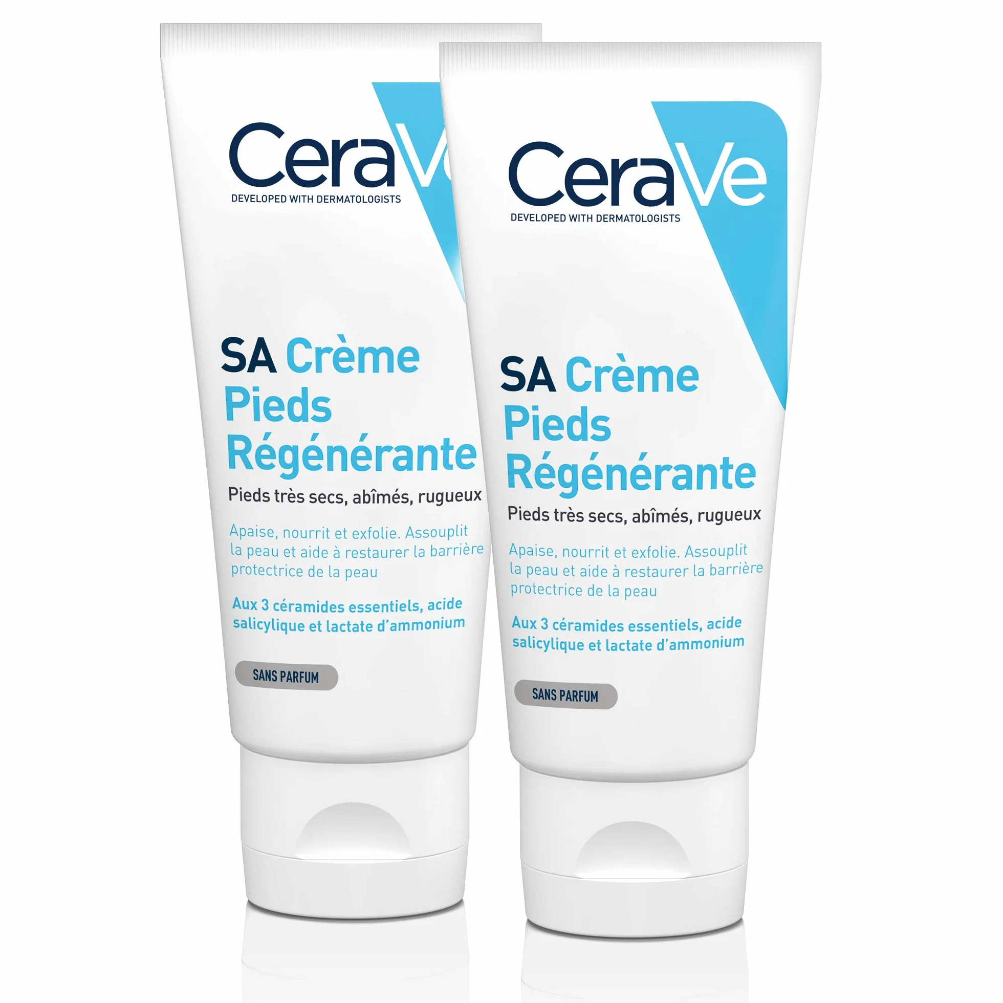 CeraVe Regenerujący krem do stóp SA | 2 x 88ml | Złuszczający krem do stóp dla bardzo suchych, zniszczonych i pęknięć