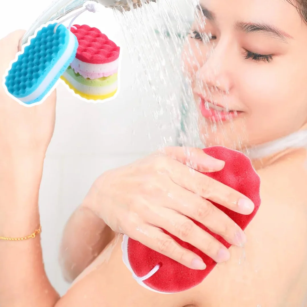 Gąbka do kąpieli, miękka pianka, peeling, gąbka pod prysznic, dwustronna gąbka 3, dla kobiet i mężczyzn, akcesoria do czyszczenia ciała