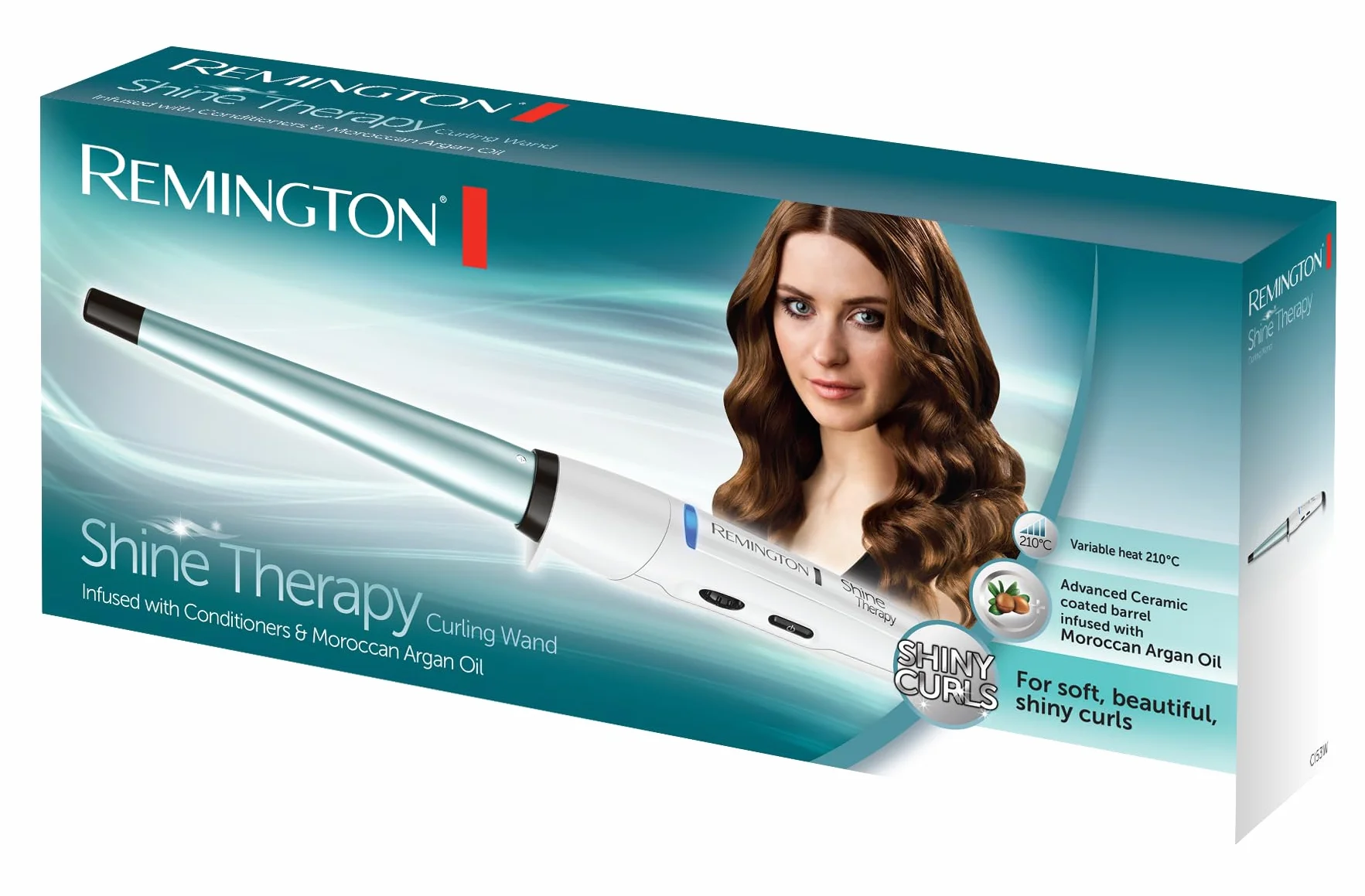 Remington Lokówka do włosów 13-25 mm, tworzy sprężyste loki i fale, powłoka Advanced Ceramic i moc olejków arganowych, regulacja temp. do 210°C, szybkie nagrzewanie do 30s., Shine Therapy CI53W