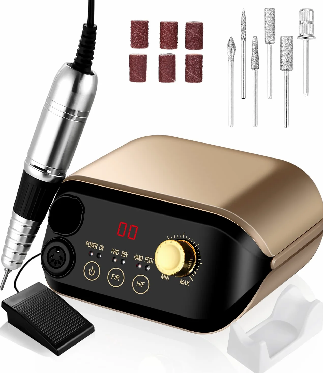 Frezarka do paznokci 35000 obr./min, elektryczny pilnik do paznokci żelowych, zestaw do manicure z pedałem LED Display i 6 bitami