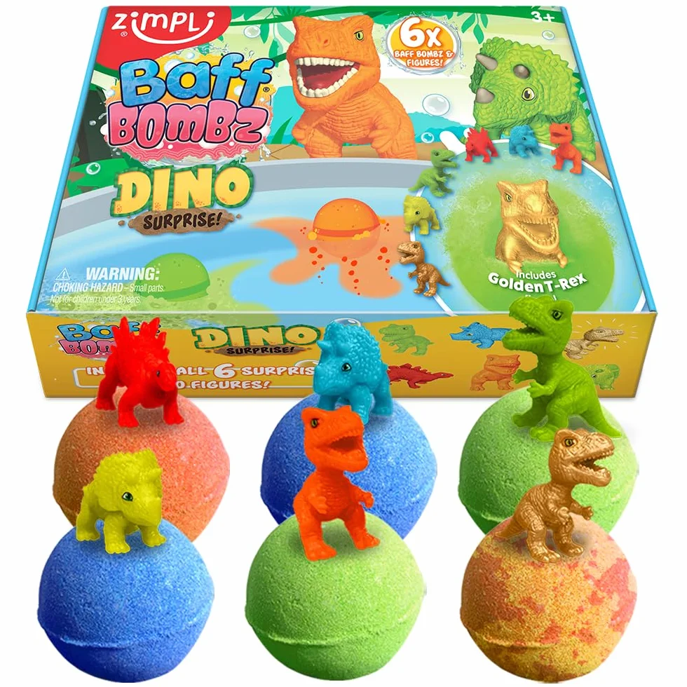 Kule do kąpieli Dino Surprise ZIMPLI 6 sztuk zabawki dinozaury prezenty dla chłopców