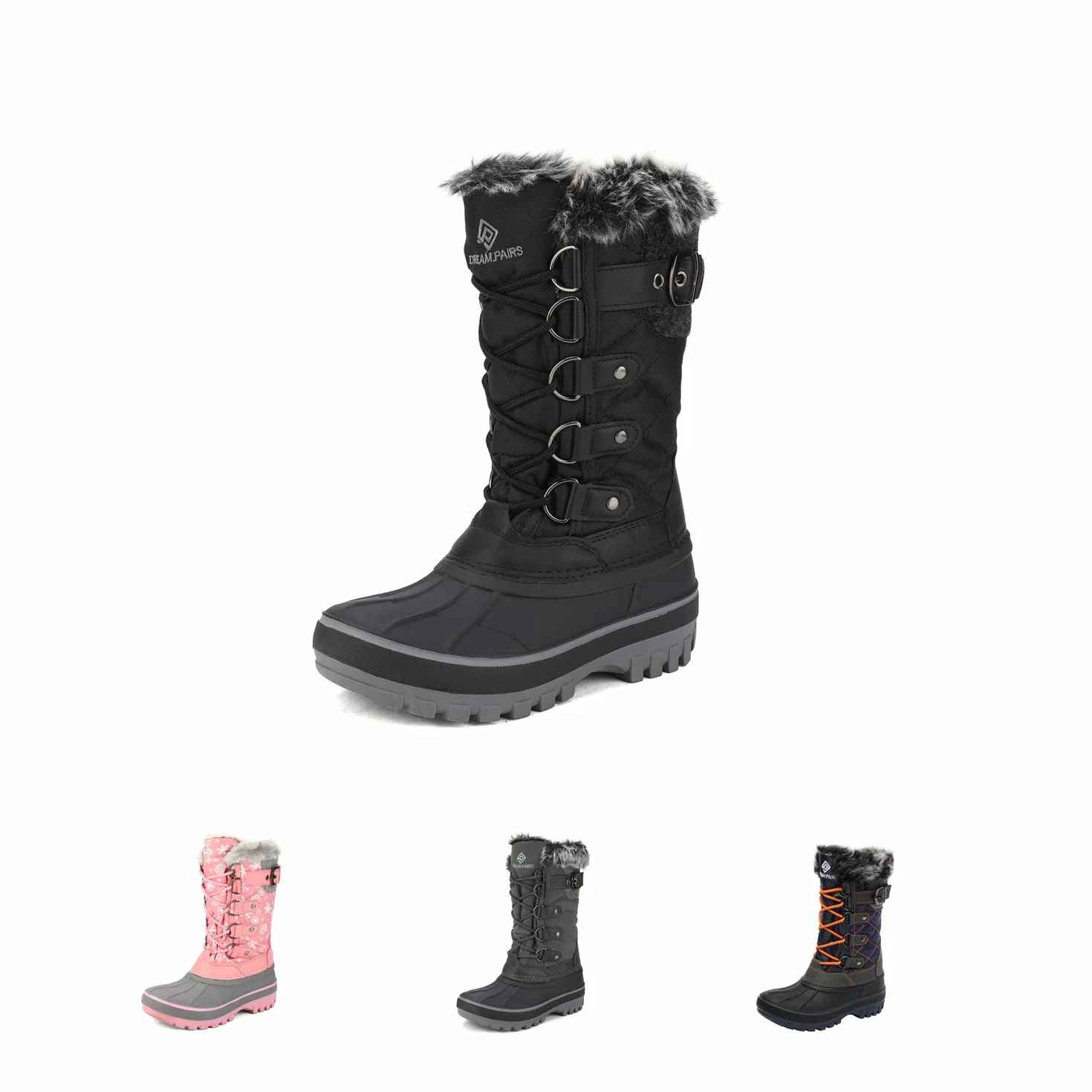 DREAM PAIRS Chłopięce dziewczęce śniegowce wodoodporne outdoorowe ciepłe przytulne antypoślizgowe podszewka ze sztucznego futra do połowy łydki izolowane buty zimowe dla małych i dużych dzieci