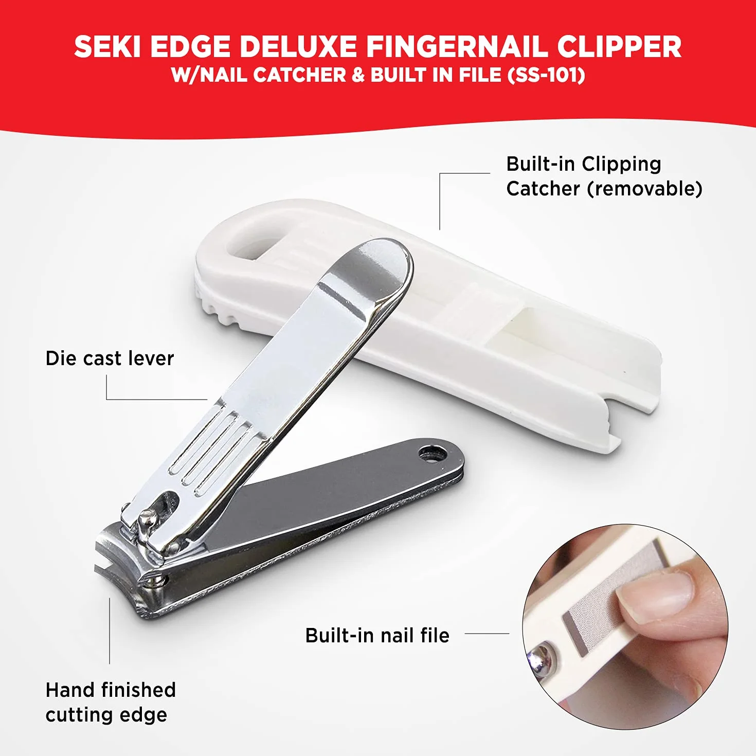 Seki EDGE SS-101 | Made in Japan | Wielofunkcyjny obcinacz do paznokci | z pojemnikiem na obcięte paznokcie, zintegrowanym pilnikiem i ergonomiczną osłoną | 6,8 x 2,1 x 1,4 cm