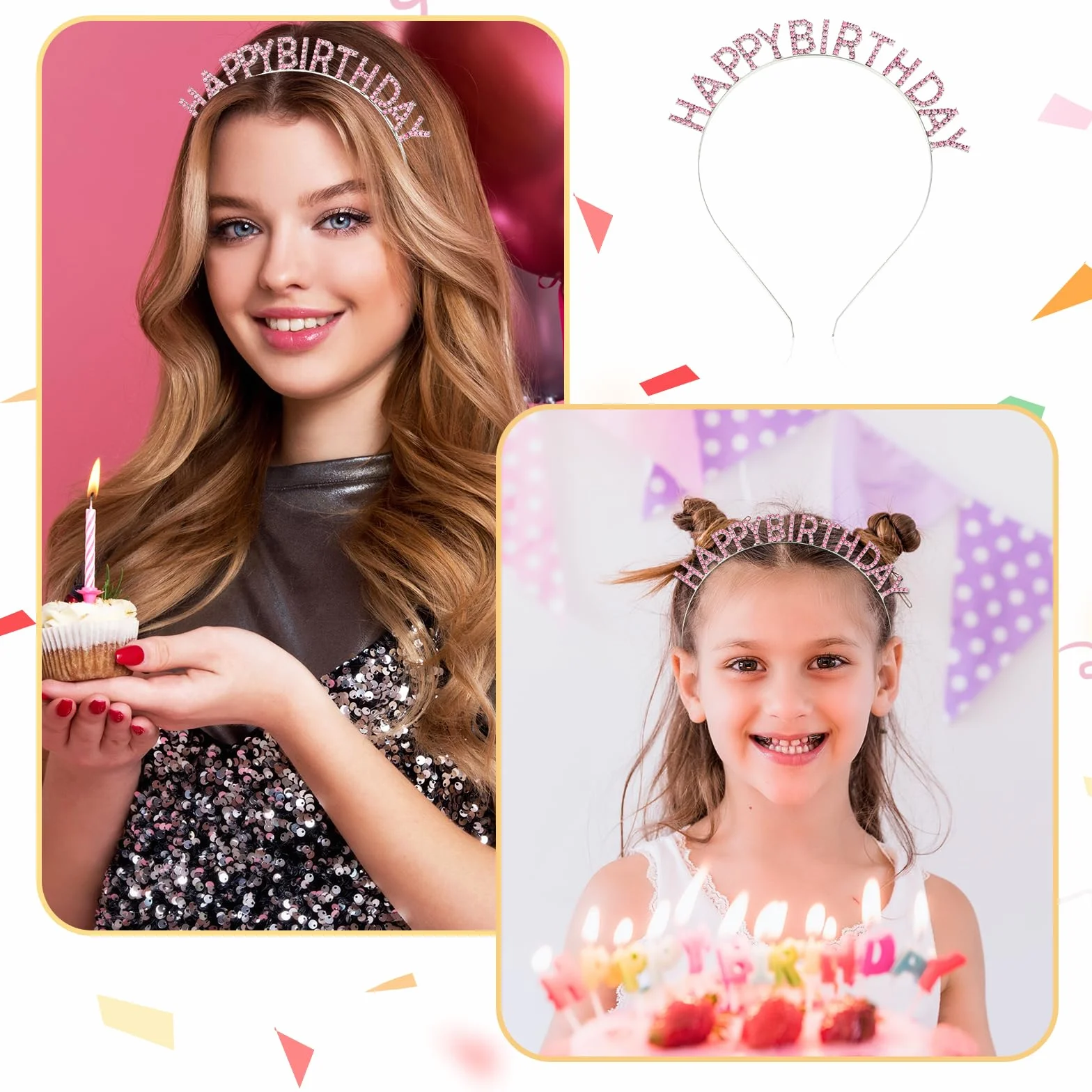 Jeffdad Urodzinowa opaska na głowę dla dziewczynki urodziny korona tiara dla kobiet 'Happy Birthday' akcesoria dla kobiet dziewczyn przyjęcie urodzinowe dekoracje