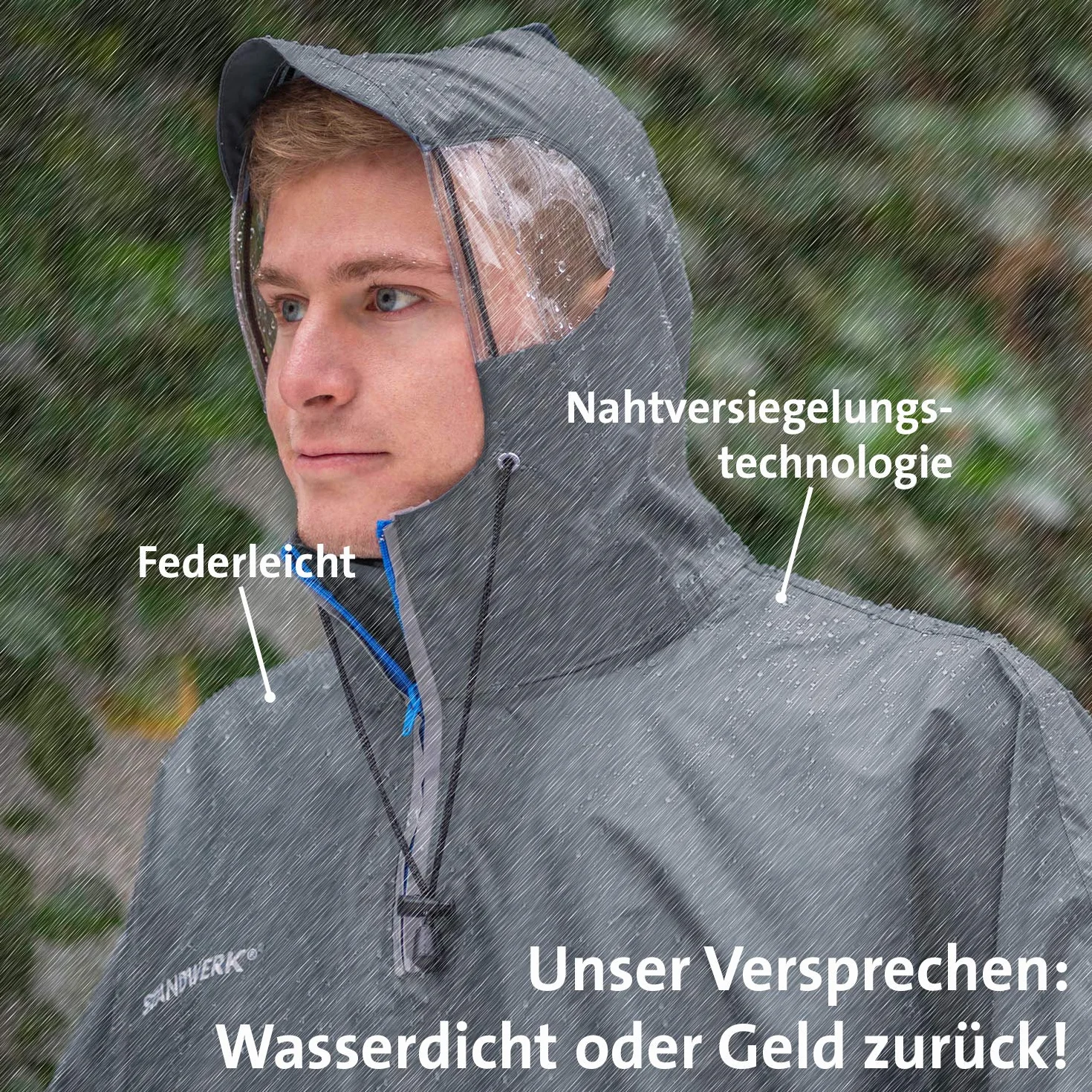 STANDWERK® Ponczo przeciwdeszczowe z wyjątkową kieszenią nawigacyjną i okienkiem na wędrówki - peleryna trekkingowa dla mężczyzn i kobiet