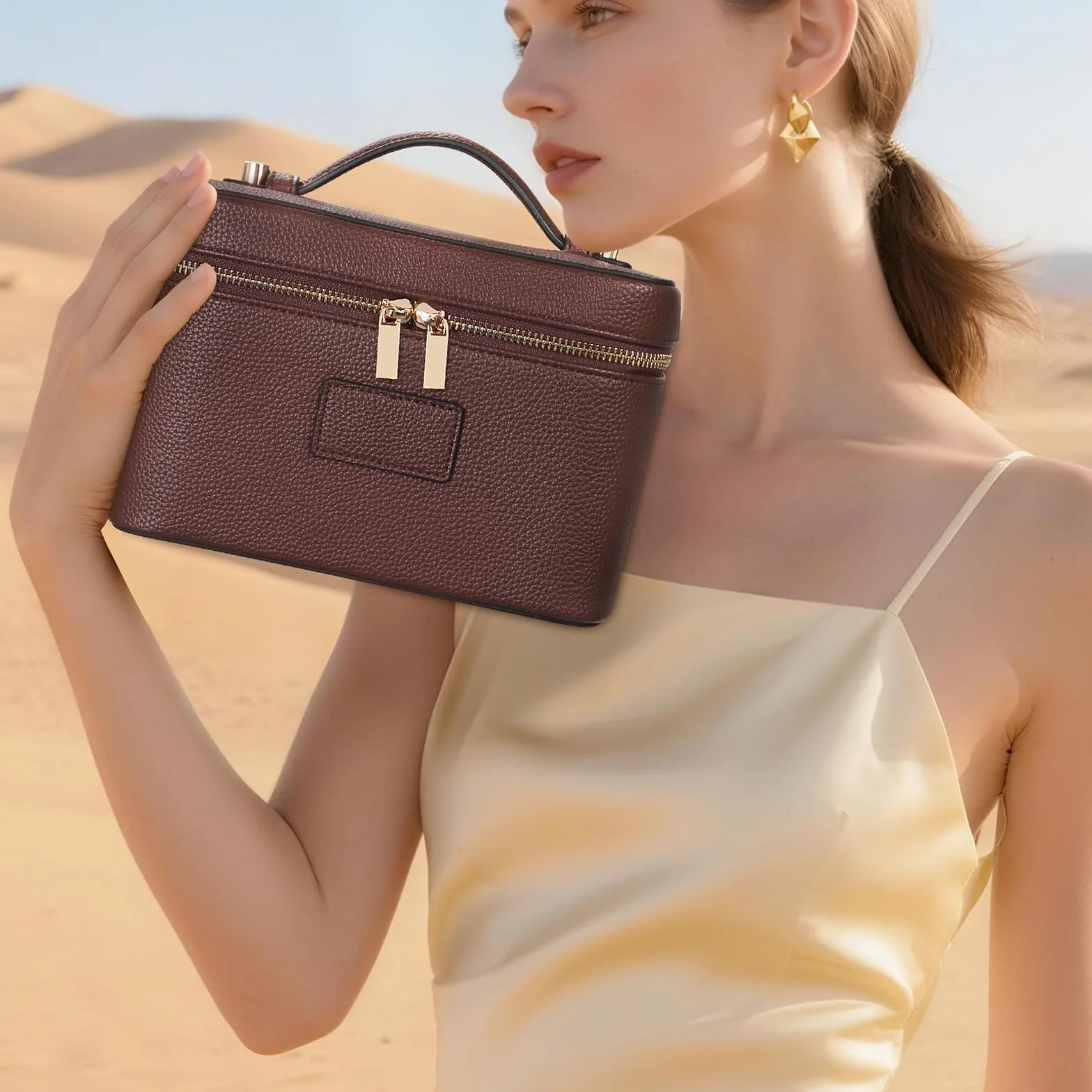 Skórzana kosmetyczka Vanity Case HiTotes 21,5 cm z przegrodą