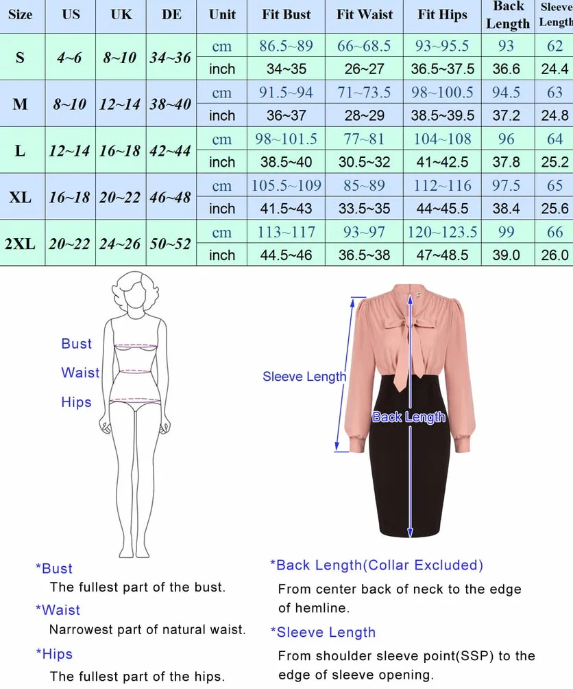 GRACE KARIN Damska sukienka typu bodycon do pracy, biura, elegancka, z dekoltem w serek, z długim rękawem, na co dzień, biznesowa, bankietowa, w stylu lat 50.
