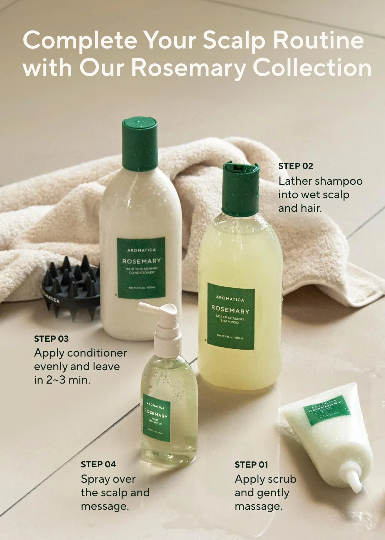 AROMATICA Wzmacniacz do korzenia rozmarynu 3,38 uncji/100 ml Odżywczy spray do skóry głowy z olejkiem eterycznym z rozmarynu "Łagodzi swędzenie, łuszcząca się i sucha skóra głowy