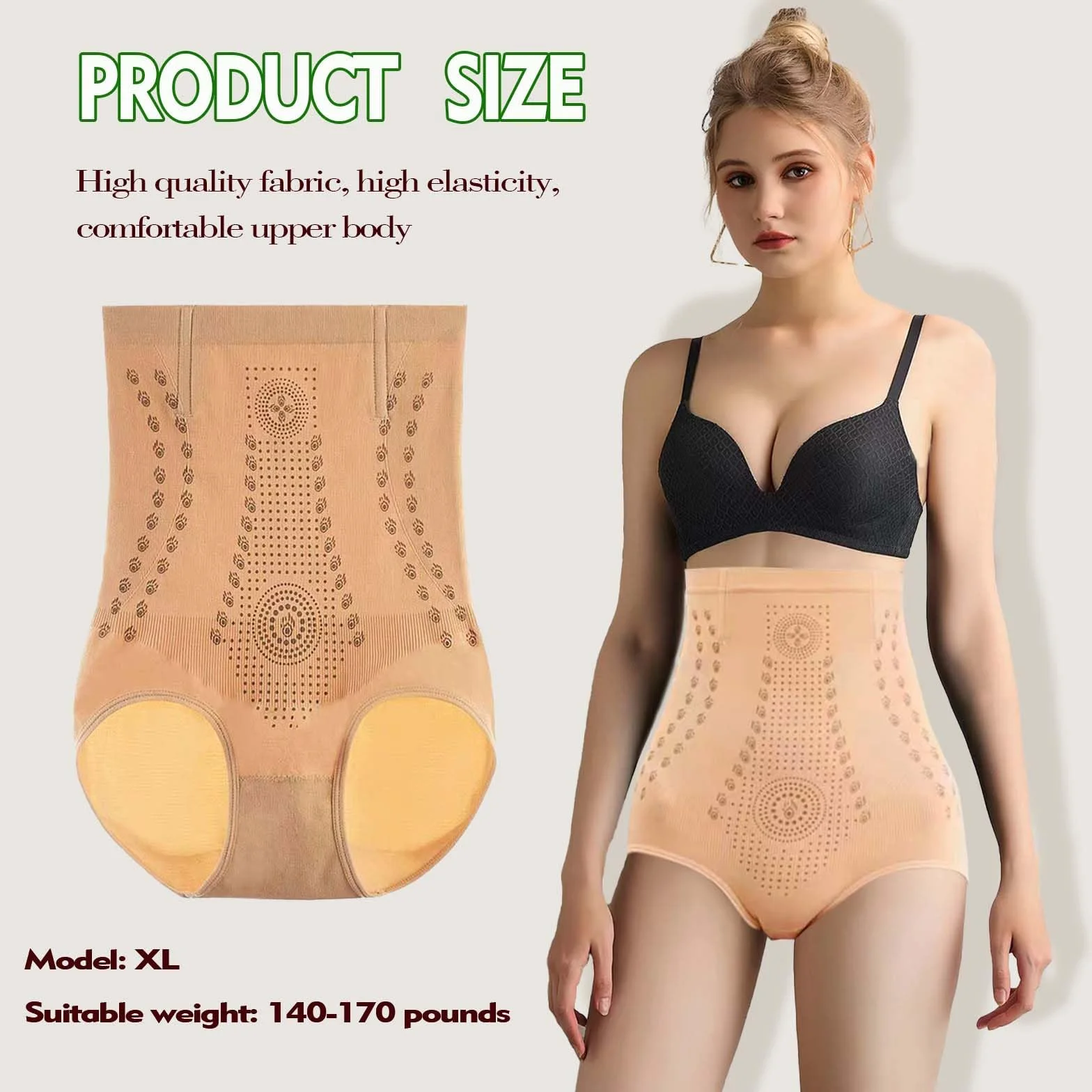 Bielizna wyszczuplająca brzuch, majtki push-up, majtki wyszczuplające brzuch, miękkie i wygodne, z wysoką talią, bielizna modelująca sylwetkę, jasnożółte, XL