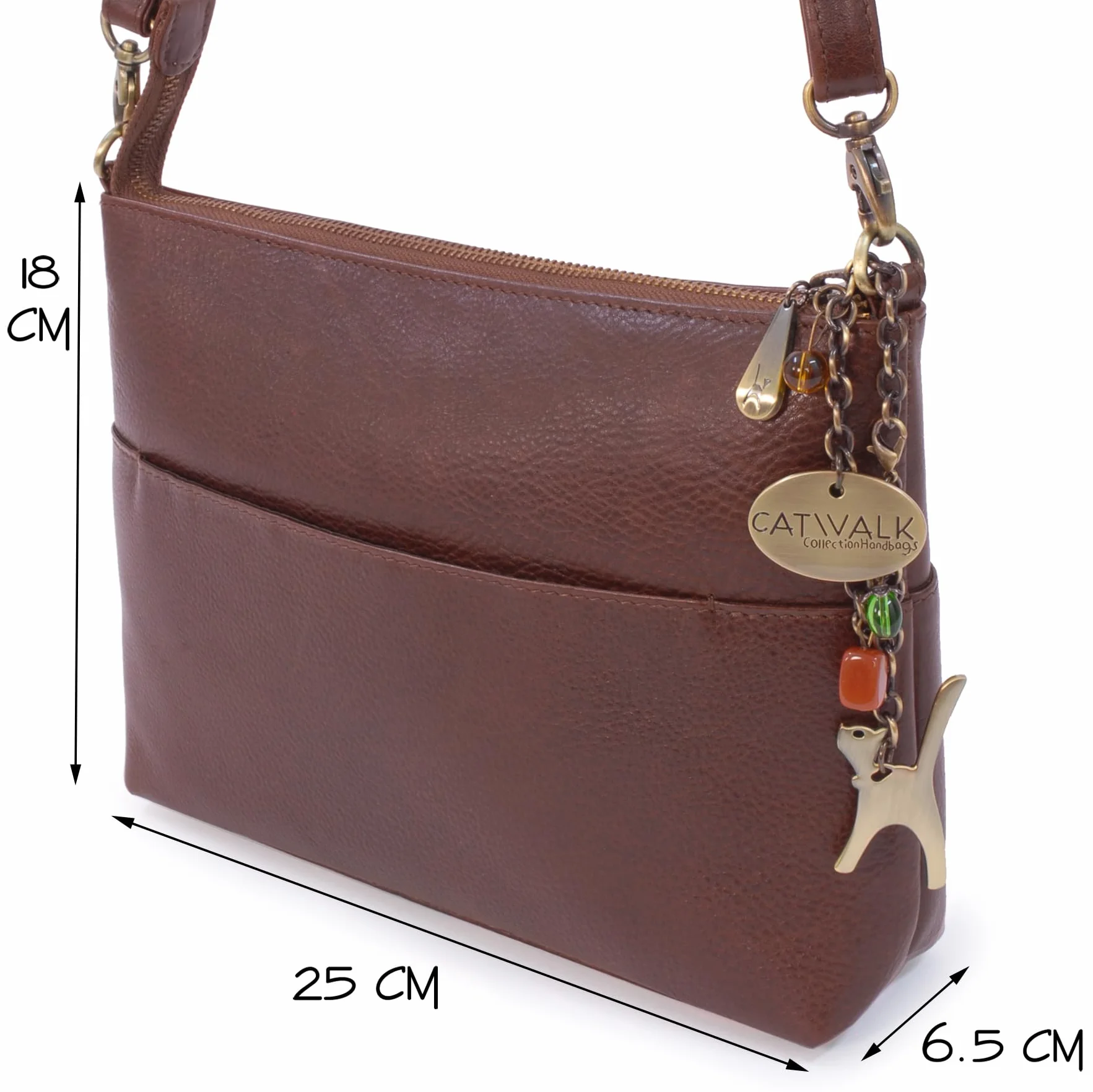 Catwalk Collection Handbags - Skórzana Torebka Crossbody dla Kobiet - Średnia Damska Torba na Ramię - Długi Odpinany Regulowany Pasek - Jenny