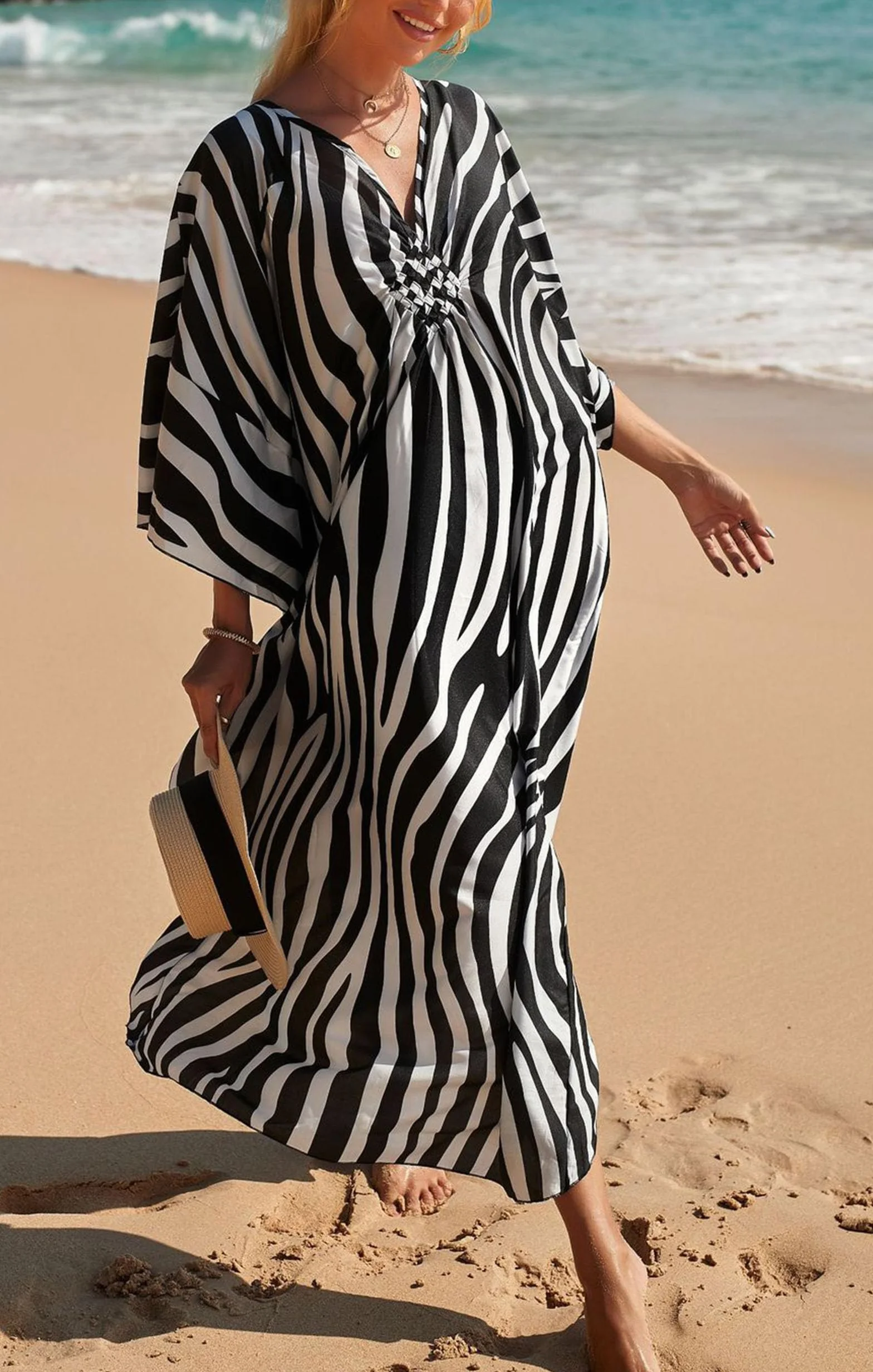 Baynetin Damska sukienka plażowa, maxi, długa sukienka plażowa w stylu boho, ponczo plażowe, kaftan, odzież plażowa, luźna, bielizna nocna, okrycie bikini, rozmiar uniwersalny