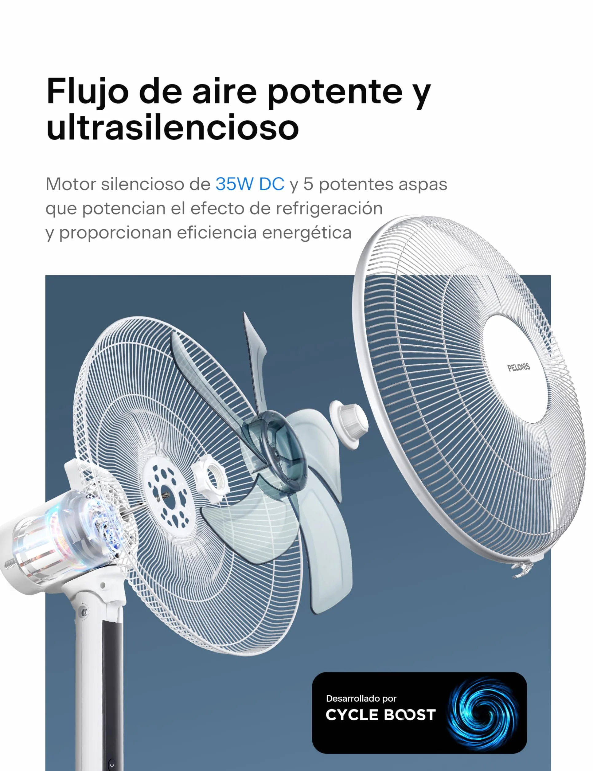 PELONIS Cichy wentylator stojący, z pilotem zdalnego sterowania, 35 cali, z oscylacją 85°, regulacja wysokości, 12 stopni prędkości, timer 12 h, 35 W, duża cyrkulacja powietrza