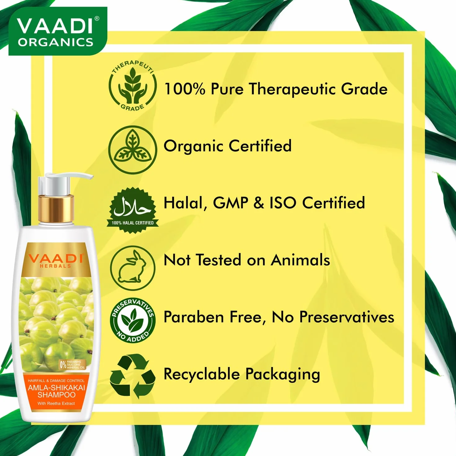 Vaadi Herbals Szampon Amla Shikakai Kontrola wypadania włosów przeciwłupieżowy 350 ml