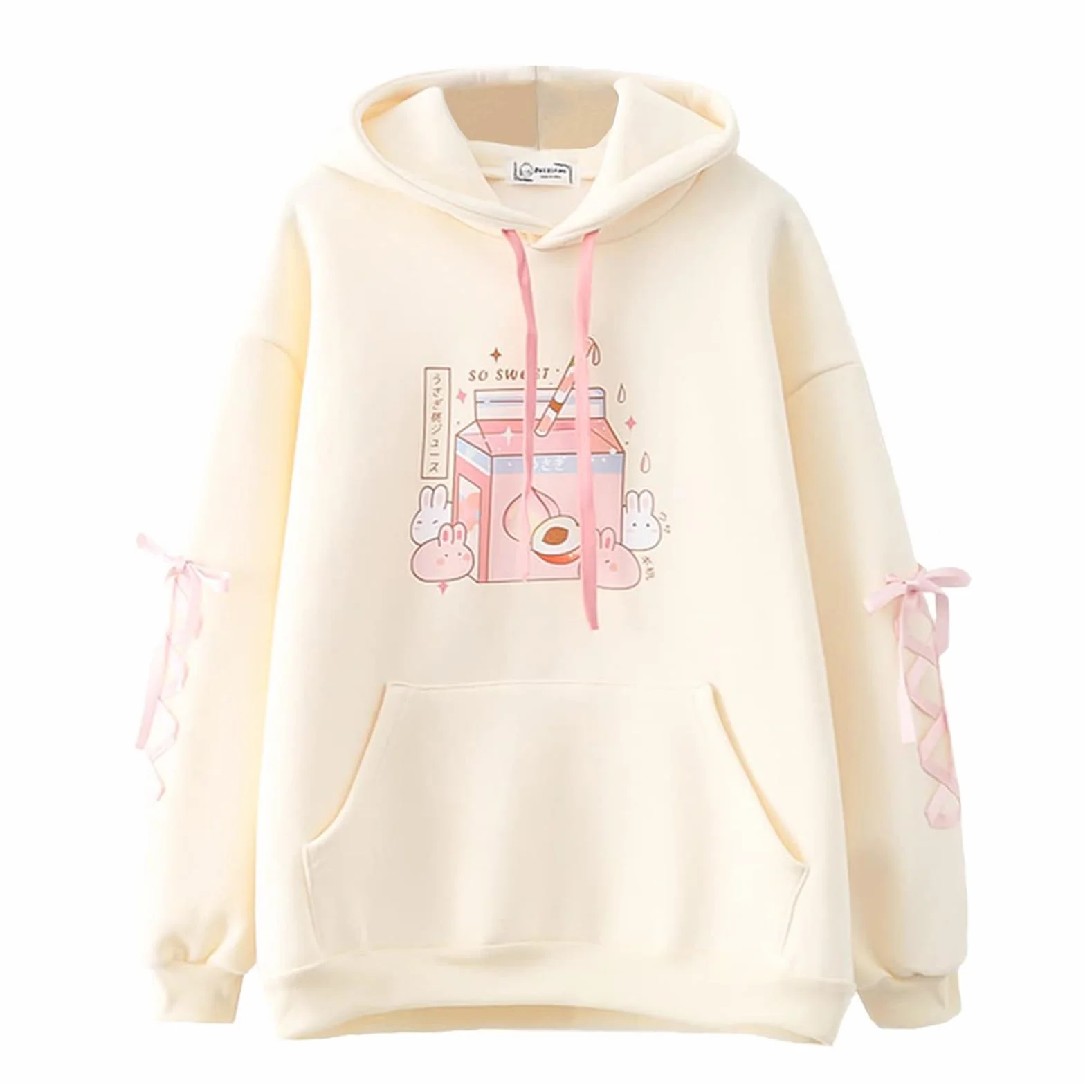 Kawaii polarowa bluza z kapturem dla nastolatek uroczy nadruk kreskówkowy bluzy z długim rękawem bluza luźna bluza z kapturem topy odzież wierzchnia