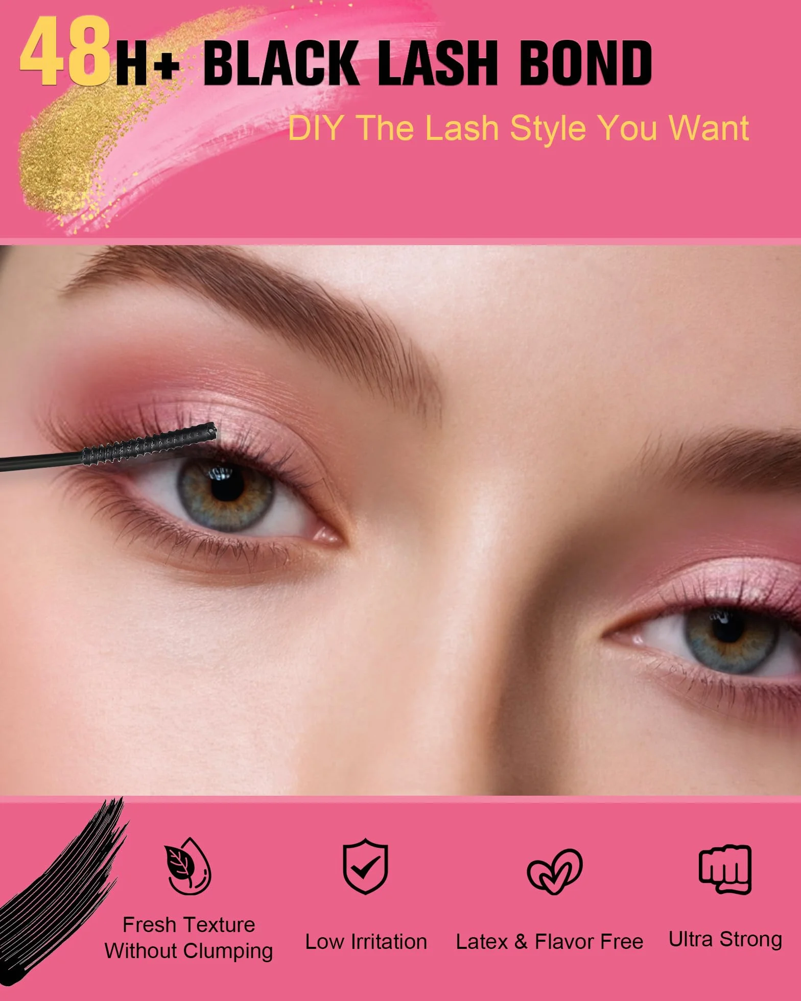 EMEDA Klej do rzęs 2 w 1 Lash Bond and Seal for Cluster Lashes, 48H wodoodporny i odporny na pot, długotrwały klej – Bez lateksu, łatwy w użyciu (6ml,Black+Clear)