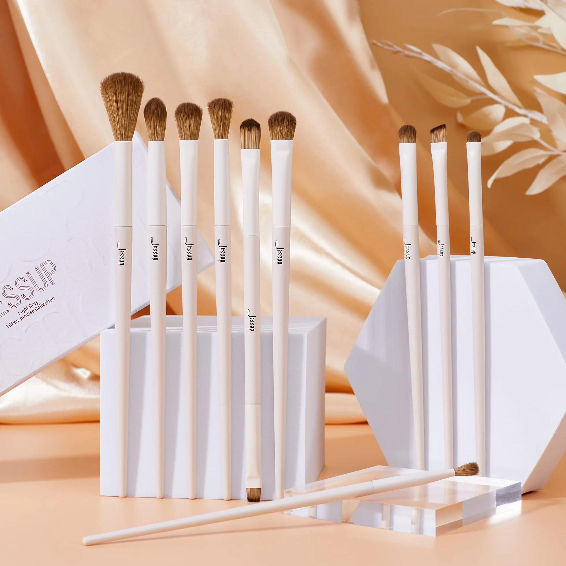 Jessup Precyzyjne pędzle do makijażu 10 szt. zestaw pędzli do makijażu oczu wysokiej jakości syntetyczny cień do powiek korektor eyeliner pędzel do mieszania brwi, jasnoszary T330