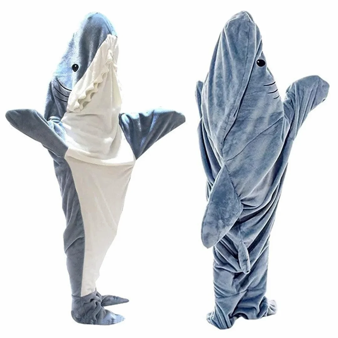 Wishstar Rekinowa kołdra, rekin narzutka, rekin śpiwór, rekin kostium, rekin śpiwór flanelowy na piżama, miękka kołdra Lazy, przytulna narzutka, rozmiar XL