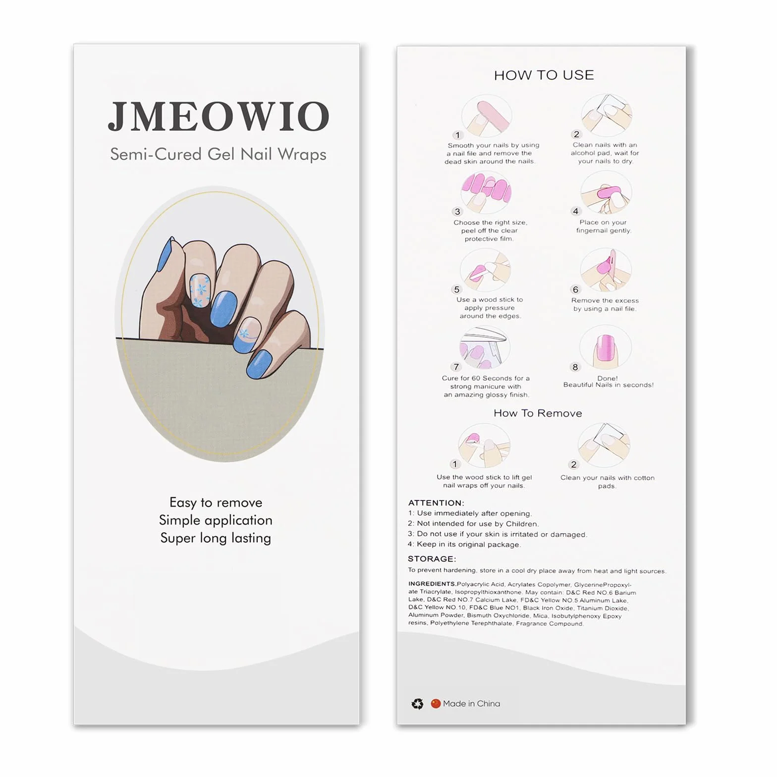 JMEOWIO Żelowe naklejki na paznokcie francuski kwiat niebieski kwiat naklejki na paznokcie żel do paznokci naklejki dekoracyjne