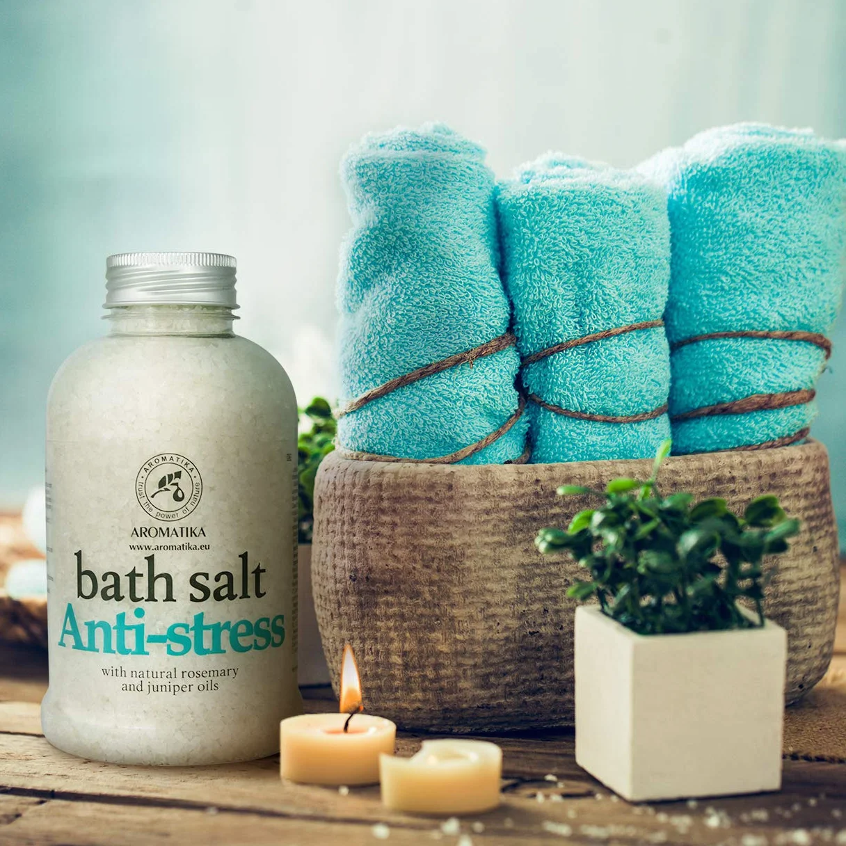 AROMATIKA Sól do Kąpieli Anti-Stress 600 g z Olejkami Eterycznymi Rozmarynu i Jałowca Relaks Regeneracja Mięśni Kąpiel do Stóp Aromaterapia Spa