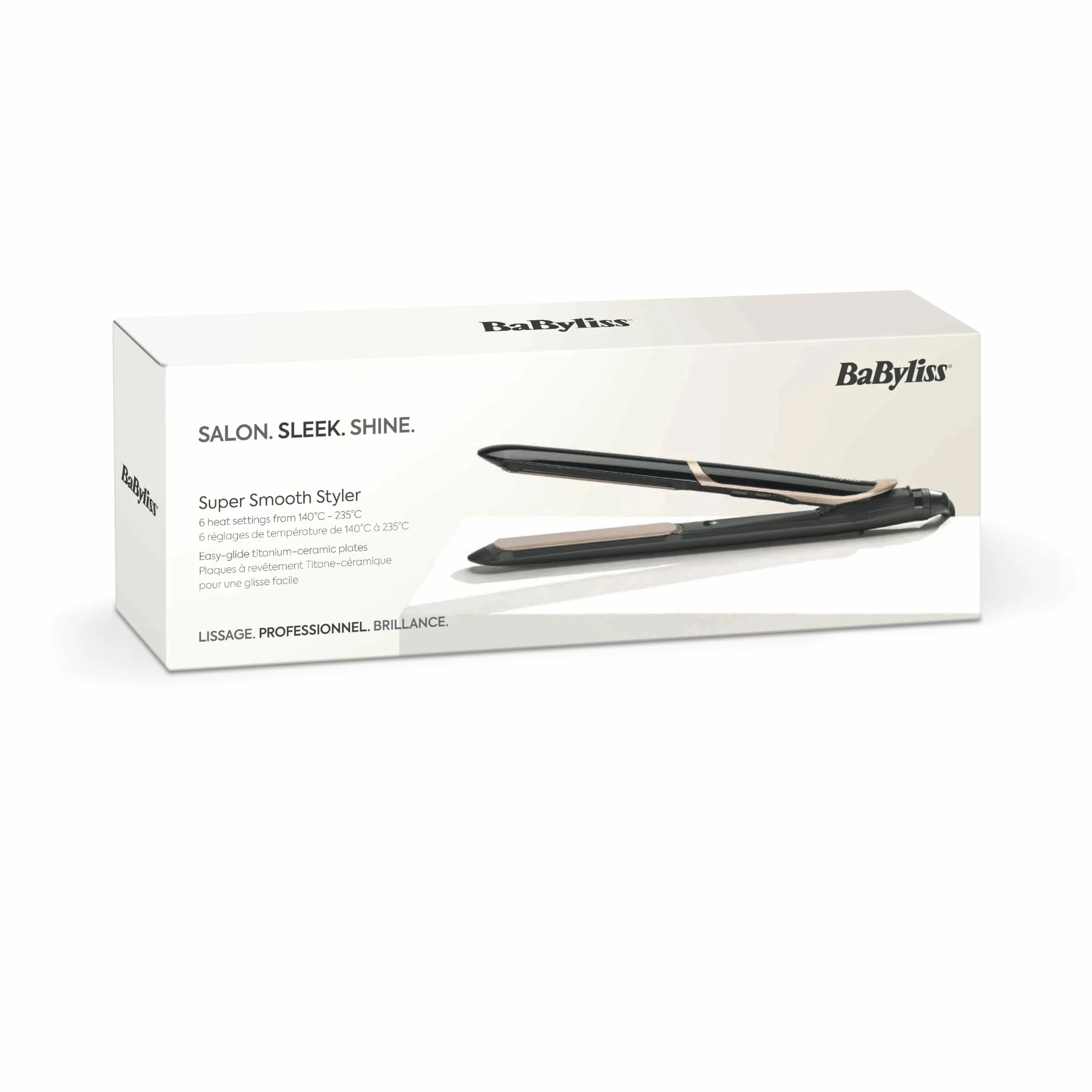 Prostownica BaByliss Super Smooth - jonizacja zapobiegająca puszeniu się włosów, mata, ceramiczne płytki do gładkiej stylizacji, szybkie nagrzewanie, 6 ustawień temperatury od 140°C do 235°C, ST393E
