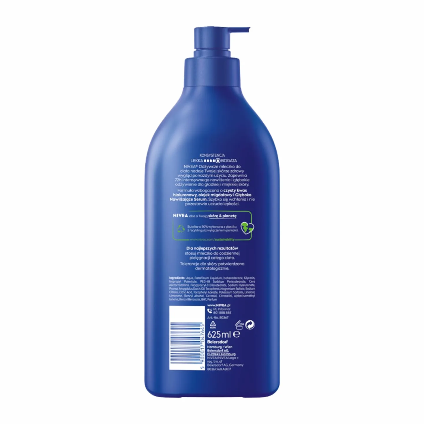 NIVEA Odżywcze mleczko do ciała z pompką z naturalnym olejkiem migdałowym i kwasem hialuronowym 625 ml