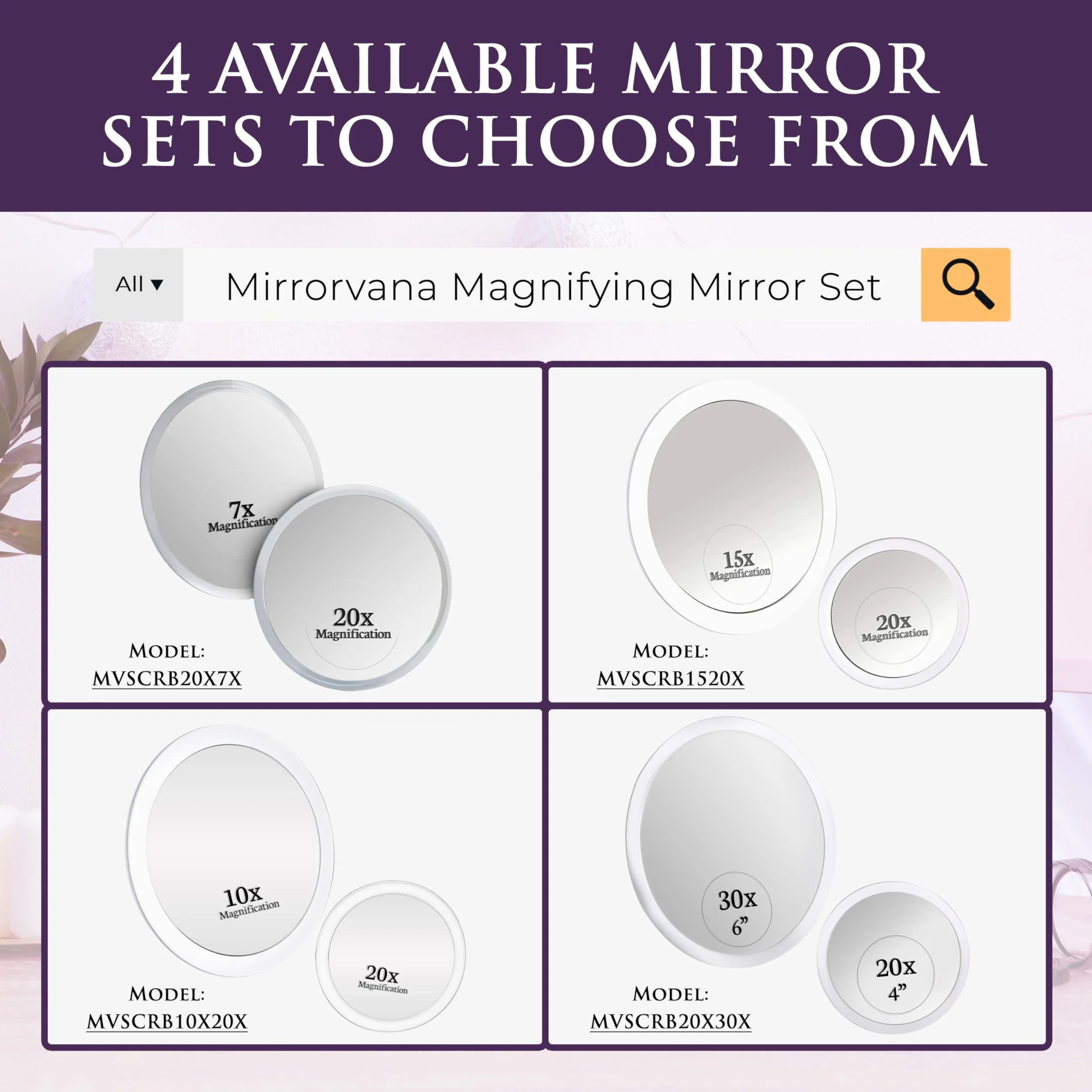 MIRRORVANA Lustro powiększające x20 i x15 z przyssawką łazienkową 10 cm 15 cm do makijażu